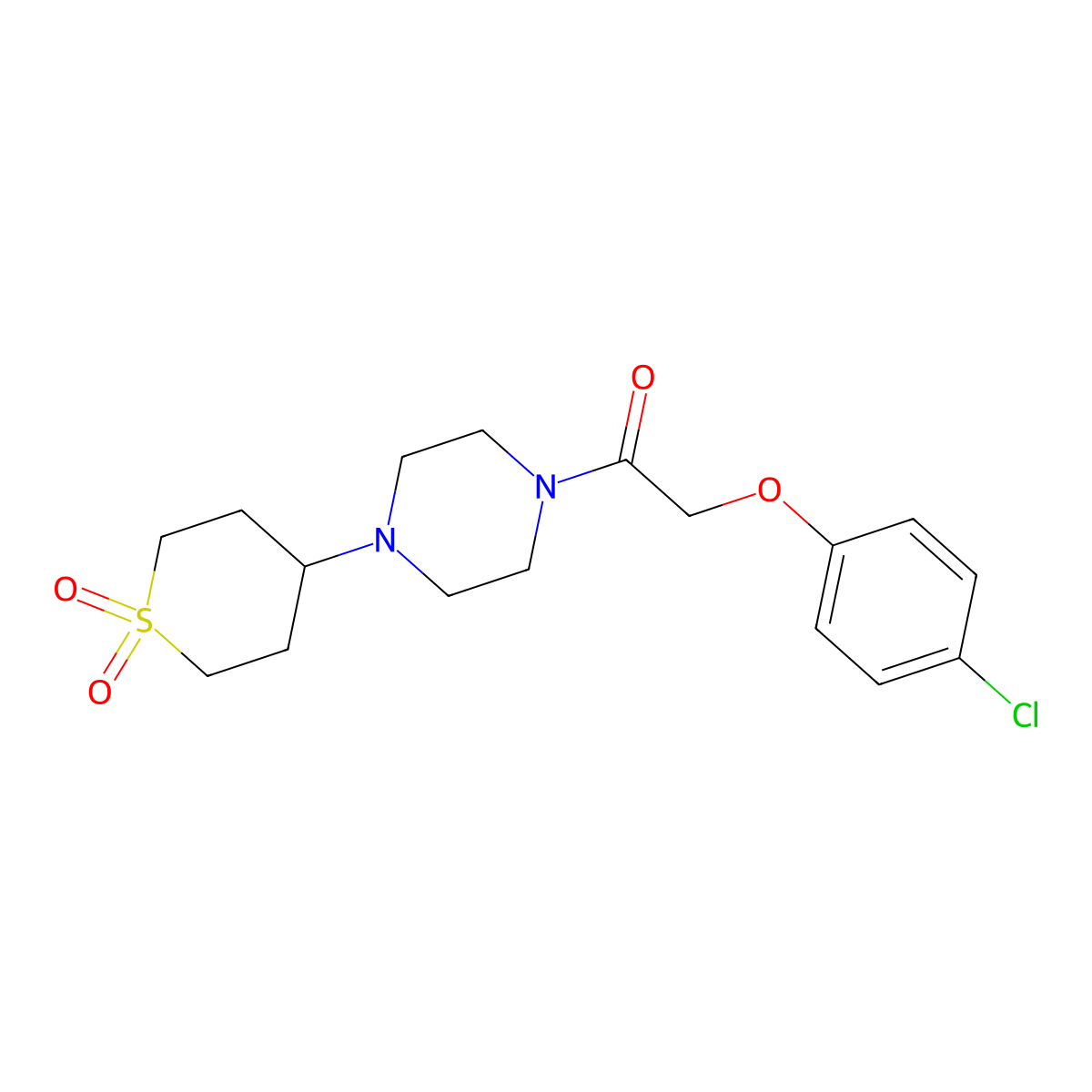 2-(4-chlorophenoxy)-1-(4-(1,1-dioxidotetrahydro-2H-thiopyran-4-yl)piperazin-1-yl)ethanone molecular structure, CAS 2034375-15-8