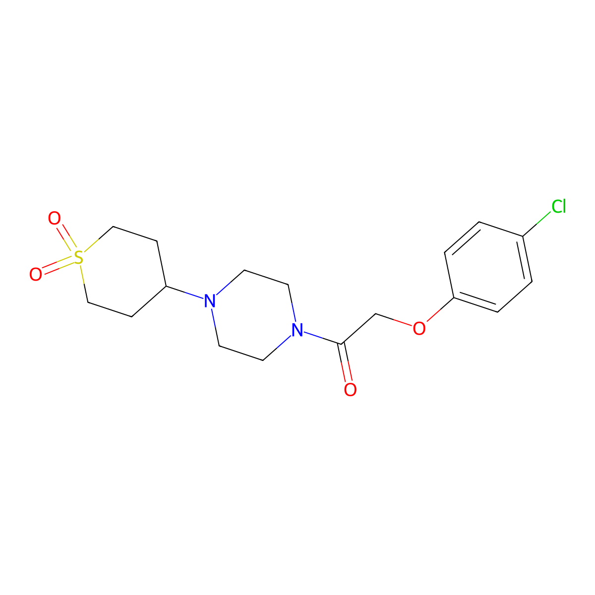2-(4-chlorophenoxy)-1-(4-(1,1-dioxidotetrahydro-2H-thiopyran-4-yl)piperazin-1-yl)ethanone molecular structure, CAS 2034375-15-8