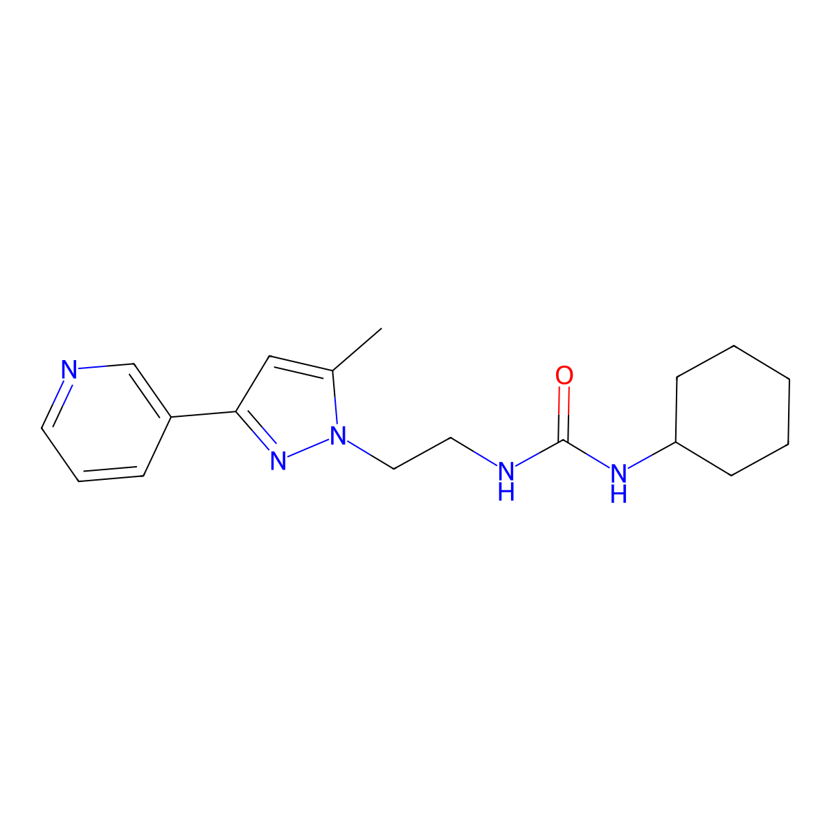 1-cyclohexyl-3-{2-[5-methyl-3-(pyridin-3-yl)-1H-pyrazol-1-yl]ethyl}urea molecular structure, CAS 2034375-16-9