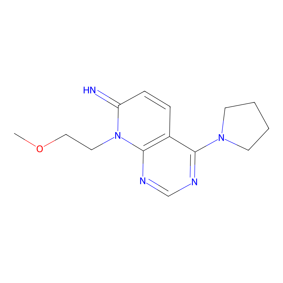 8-(2-methoxyethyl)-4-(pyrrolidin-1-yl)pyrido[2,3-d]pyrimidin-7(8H)-imine molecular structure, CAS 2034375-17-0