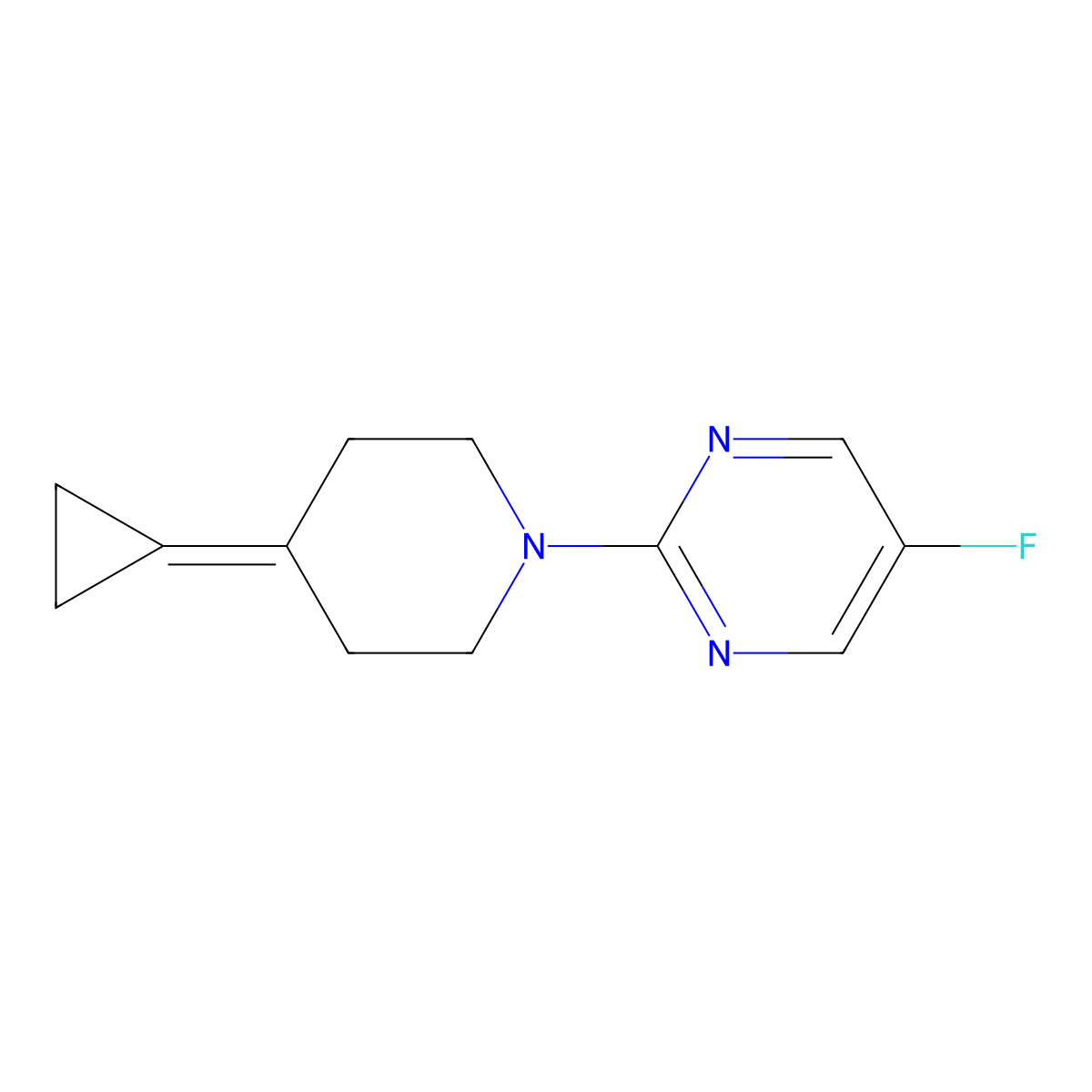 2-(4-Cyclopropylidenepiperidin-1-yl)-5-fluoropyrimidine molecular structure, CAS 2034375-21-6