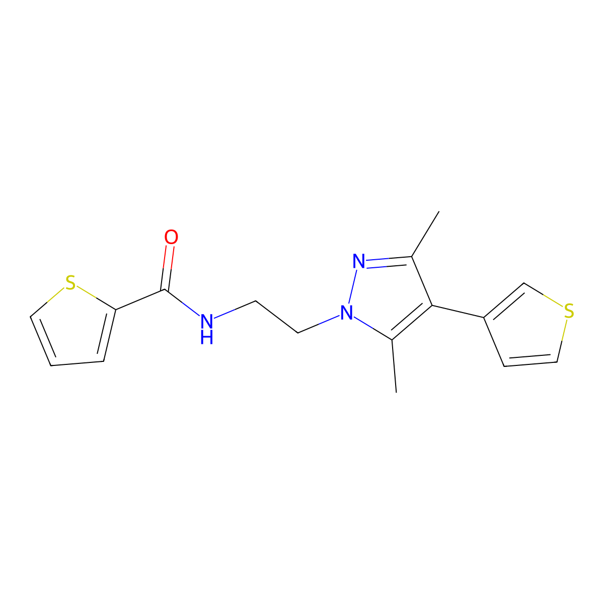 N-{2-[3,5-dimethyl-4-(thiophen-3-yl)-1H-pyrazol-1-yl]ethyl}thiophene-2-carboxamide molecular structure, CAS 2034375-23-8