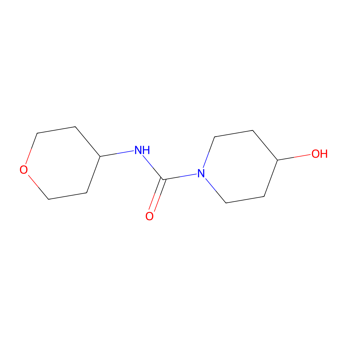 4-hydroxy-N-(tetrahydro-2H-pyran-4-yl)piperidine-1-carboxamide molecular structure, CAS 2034375-29-4