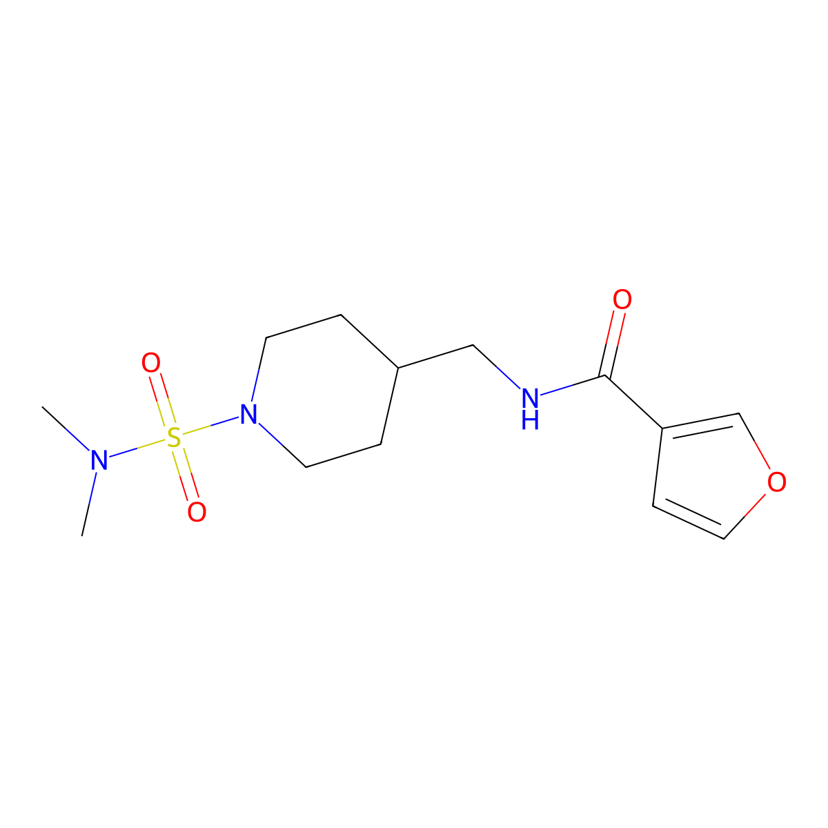 N-((1-(N,N-dimethylsulfamoyl)piperidin-4-yl)methyl)furan-3-carboxamide molecular structure, CAS 2034375-30-7