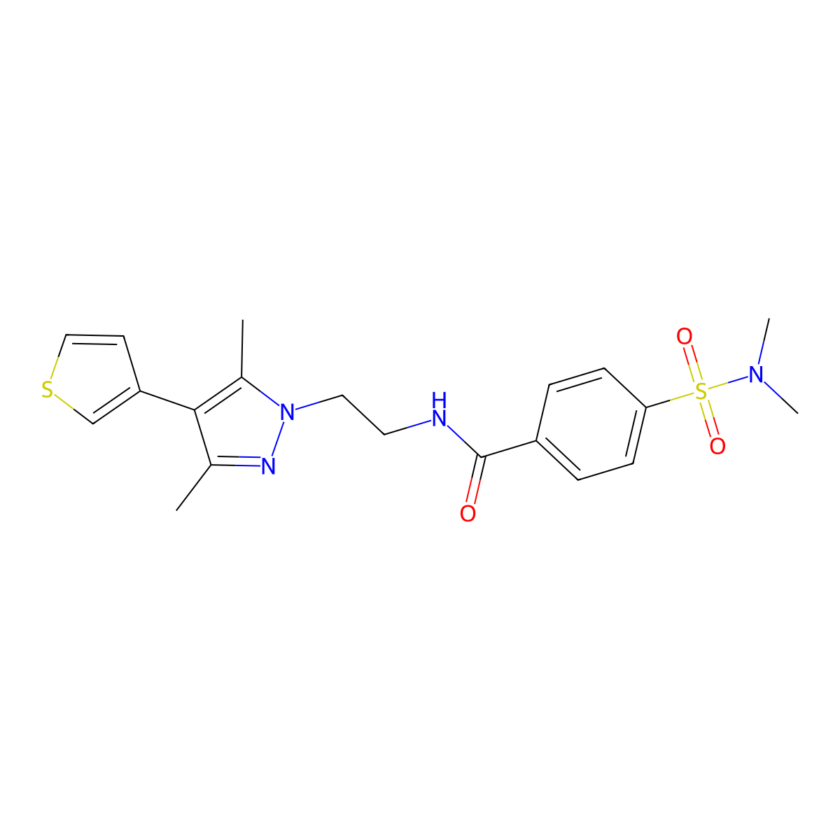 N-(2-(3,5-dimethyl-4-(thiophen-3-yl)-1H-pyrazol-1-yl)ethyl)-4-(N,N-dimethylsulfamoyl)benzamide molecular structure, CAS 2034375-31-8