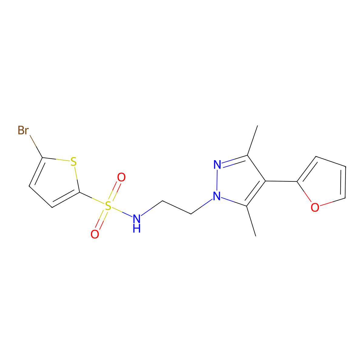 5-bromo-N-{2-[4-(furan-2-yl)-3,5-dimethyl-1H-pyrazol-1-yl]ethyl}thiophene-2-sulfonamide molecular structure, CAS 2034375-33-0