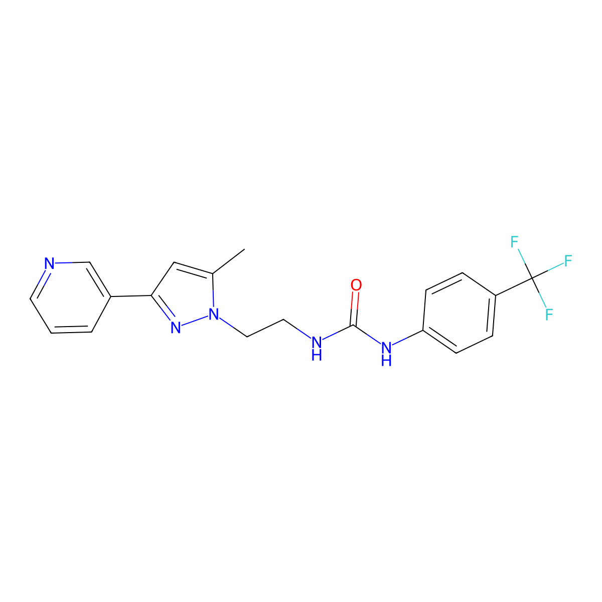 1-(2-(5-methyl-3-(pyridin-3-yl)-1H-pyrazol-1-yl)ethyl)-3-(4-(trifluoromethyl)phenyl)urea molecular structure, CAS 2034375-36-3