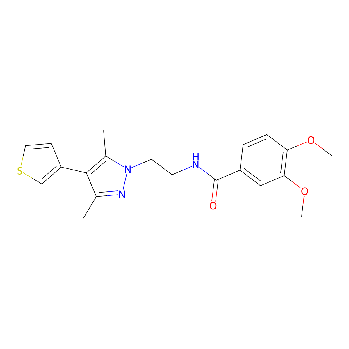N-{2-[3,5-dimethyl-4-(thiophen-3-yl)-1H-pyrazol-1-yl]ethyl}-3,4-dimethoxybenzamide molecular structure, CAS 2034375-37-4