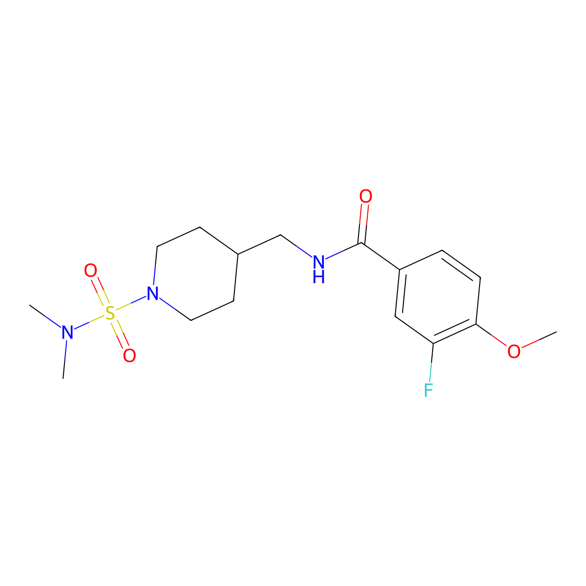 N-((1-(N,N-dimethylsulfamoyl)piperidin-4-yl)methyl)-3-fluoro-4-methoxybenzamide molecular structure, CAS 2034375-41-0