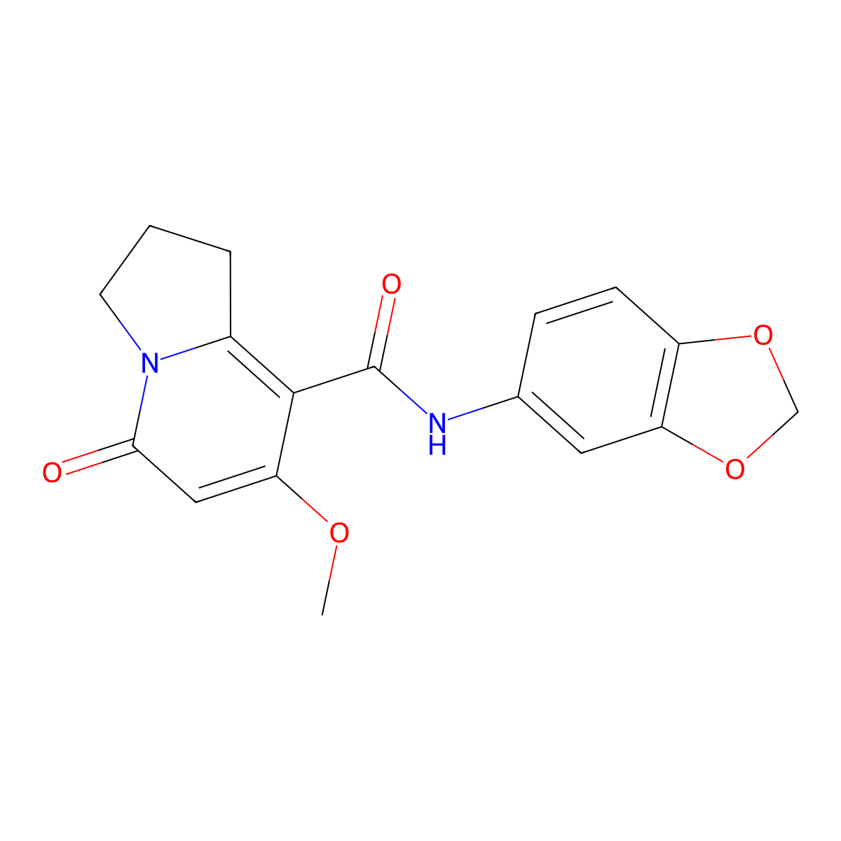 N-(benzo[d][1,3]dioxol-5-yl)-7-methoxy-5-oxo-1,2,3,5-tetrahydroindolizine-8-carboxamide molecular structure, CAS 2034375-49-8
