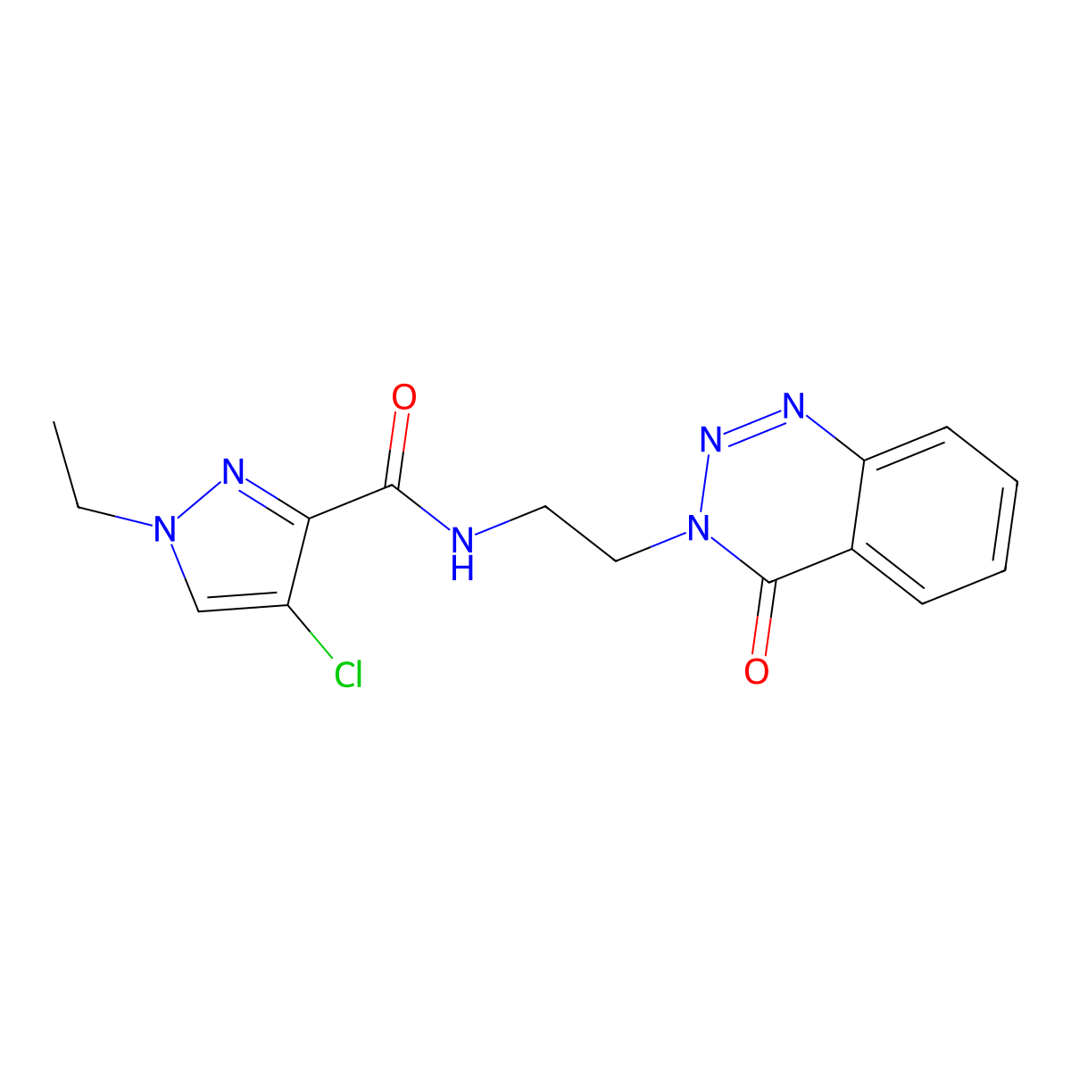 4-chloro-1-ethyl-N-(2-(4-oxobenzo[d][1,2,3]triazin-3(4H)-yl)ethyl)-1H-pyrazole-3-carboxamide molecular structure, CAS 2034375-50-1