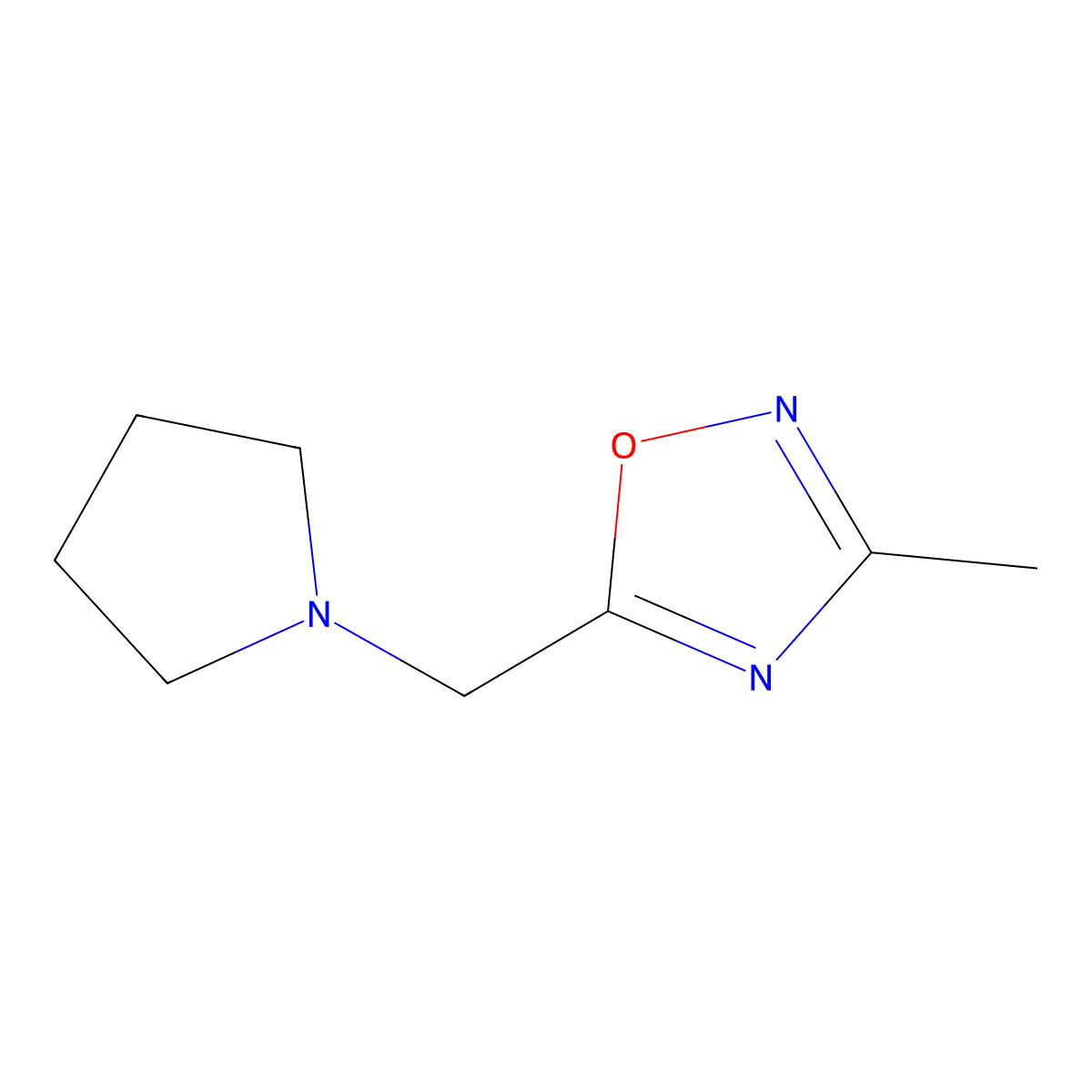 3-Methyl-5-(pyrrolidin-1-ylmethyl)-1,2,4-oxadiazole molecular structure, CAS 2034375-55-6