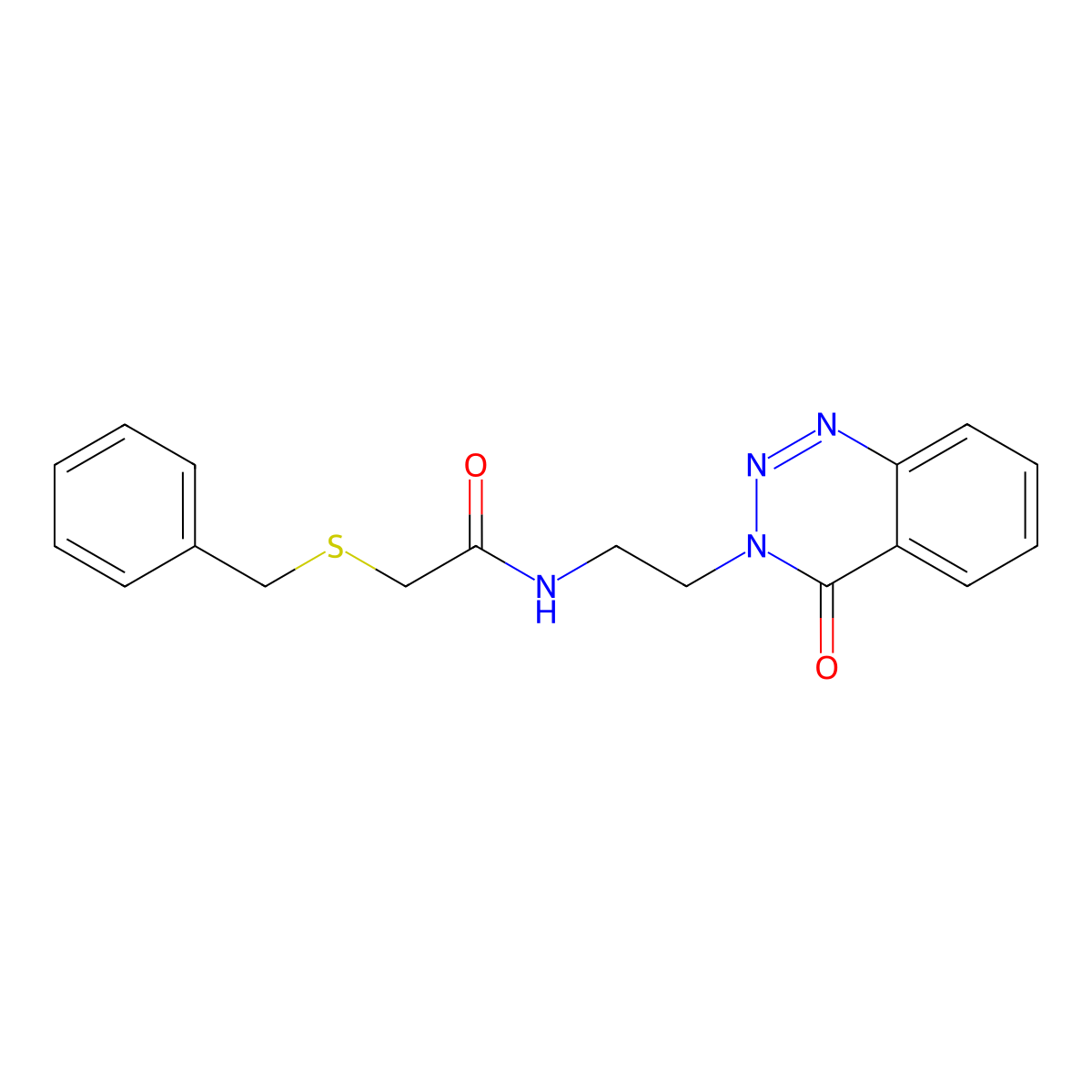 2-(benzylthio)-N-(2-(4-oxobenzo[d][1,2,3]triazin-3(4H)-yl)ethyl)acetamide molecular structure, CAS 2034375-56-7