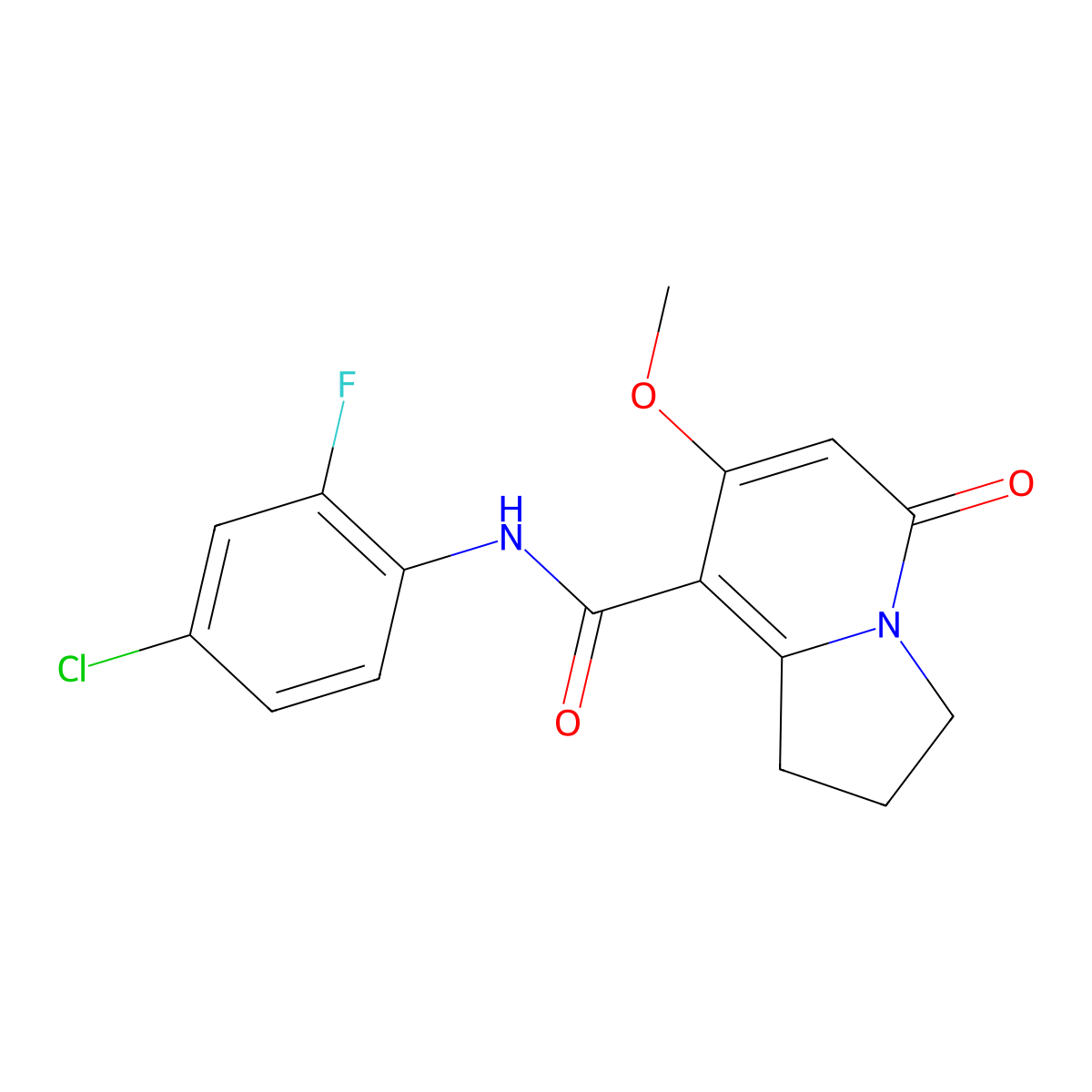 N-(4-chloro-2-fluorophenyl)-7-methoxy-5-oxo-1,2,3,5-tetrahydroindolizine-8-carboxamide molecular structure, CAS 2034375-61-4