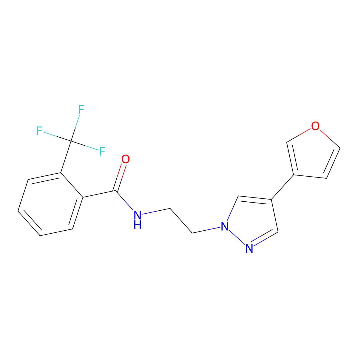 N-{2-[4-(furan-3-yl)-1H-pyrazol-1-yl]ethyl}-2-(trifluoromethyl)benzamide molecular structure, CAS 2034375-64-7