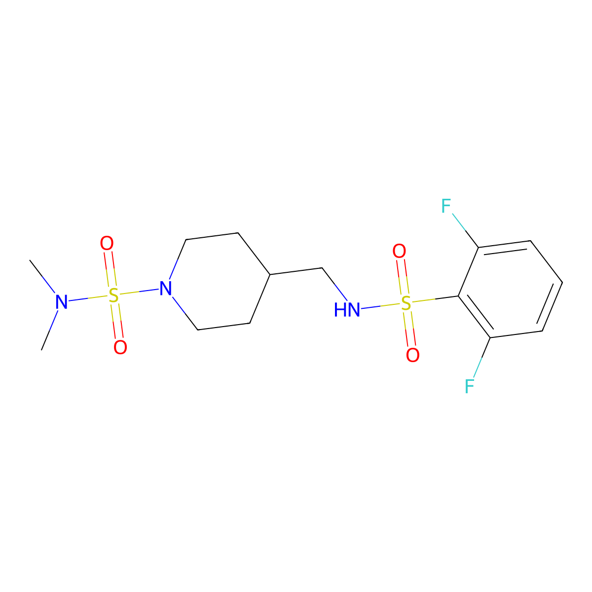 4-[(2,6-difluorobenzenesulfonamido)methyl]-N,N-dimethylpiperidine-1-sulfonamide molecular structure, CAS 2034375-67-0
