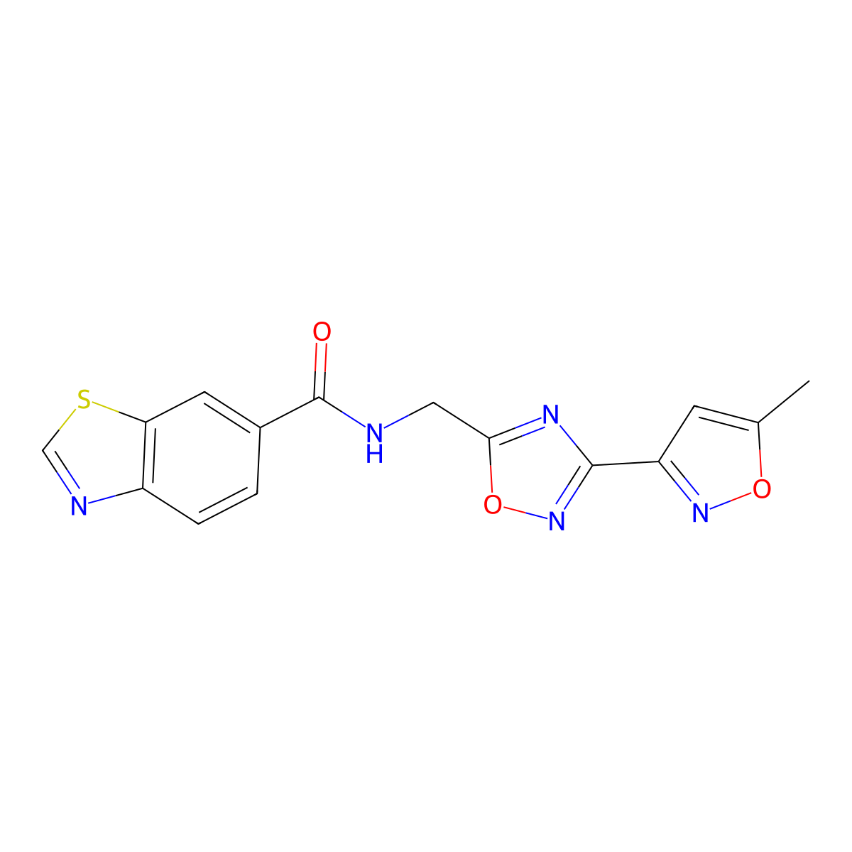 N-((3-(5-methylisoxazol-3-yl)-1,2,4-oxadiazol-5-yl)methyl)benzo[d]thiazole-6-carboxamide molecular structure, CAS 2034375-69-2