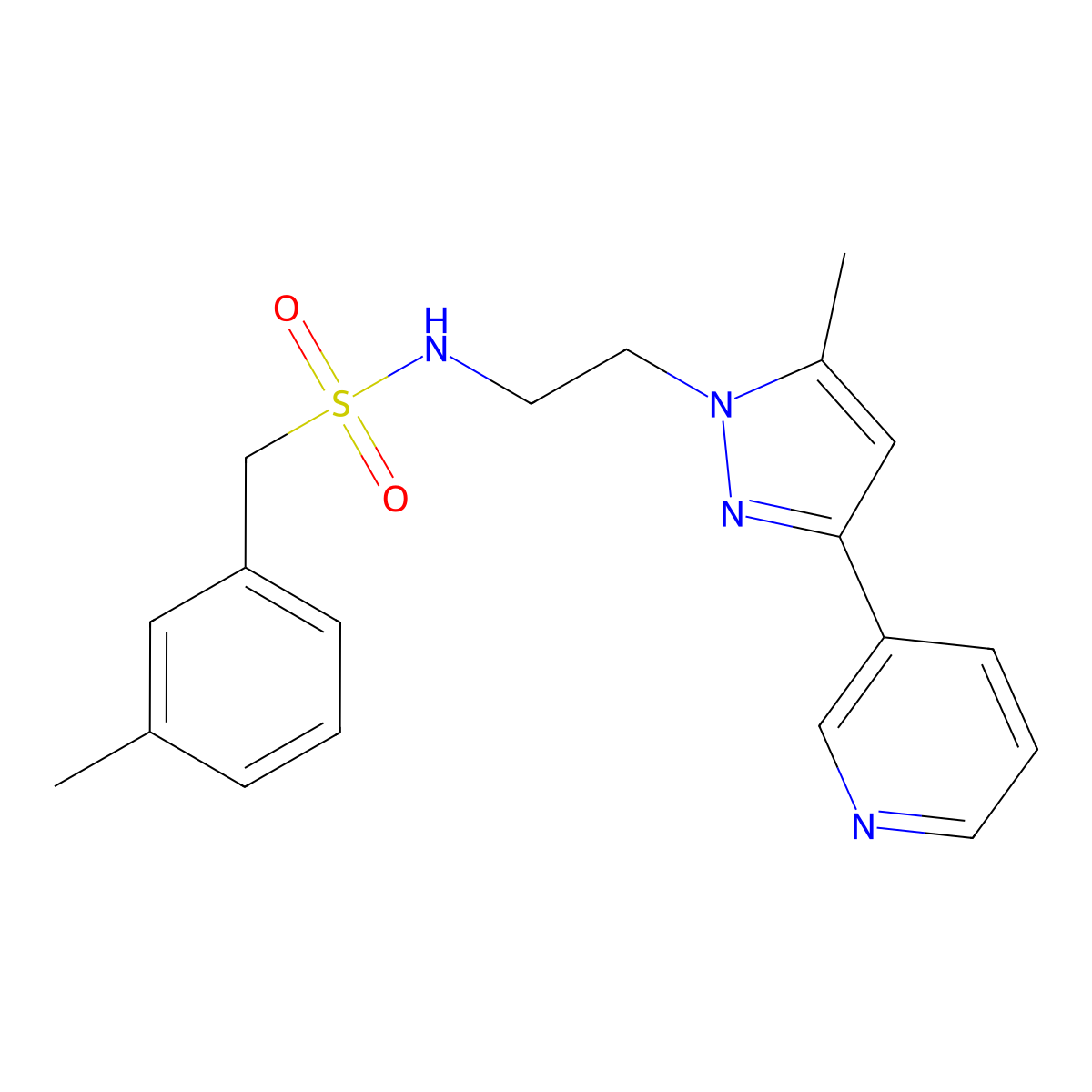 N-(2-(5-methyl-3-(pyridin-3-yl)-1H-pyrazol-1-yl)ethyl)-1-(m-tolyl)methanesulfonamide molecular structure, CAS 2034375-70-5