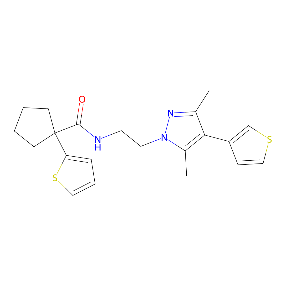 N-(2-(3,5-dimethyl-4-(thiophen-3-yl)-1H-pyrazol-1-yl)ethyl)-1-(thiophen-2-yl)cyclopentanecarboxamide molecular structure, CAS 2034375-80-7
