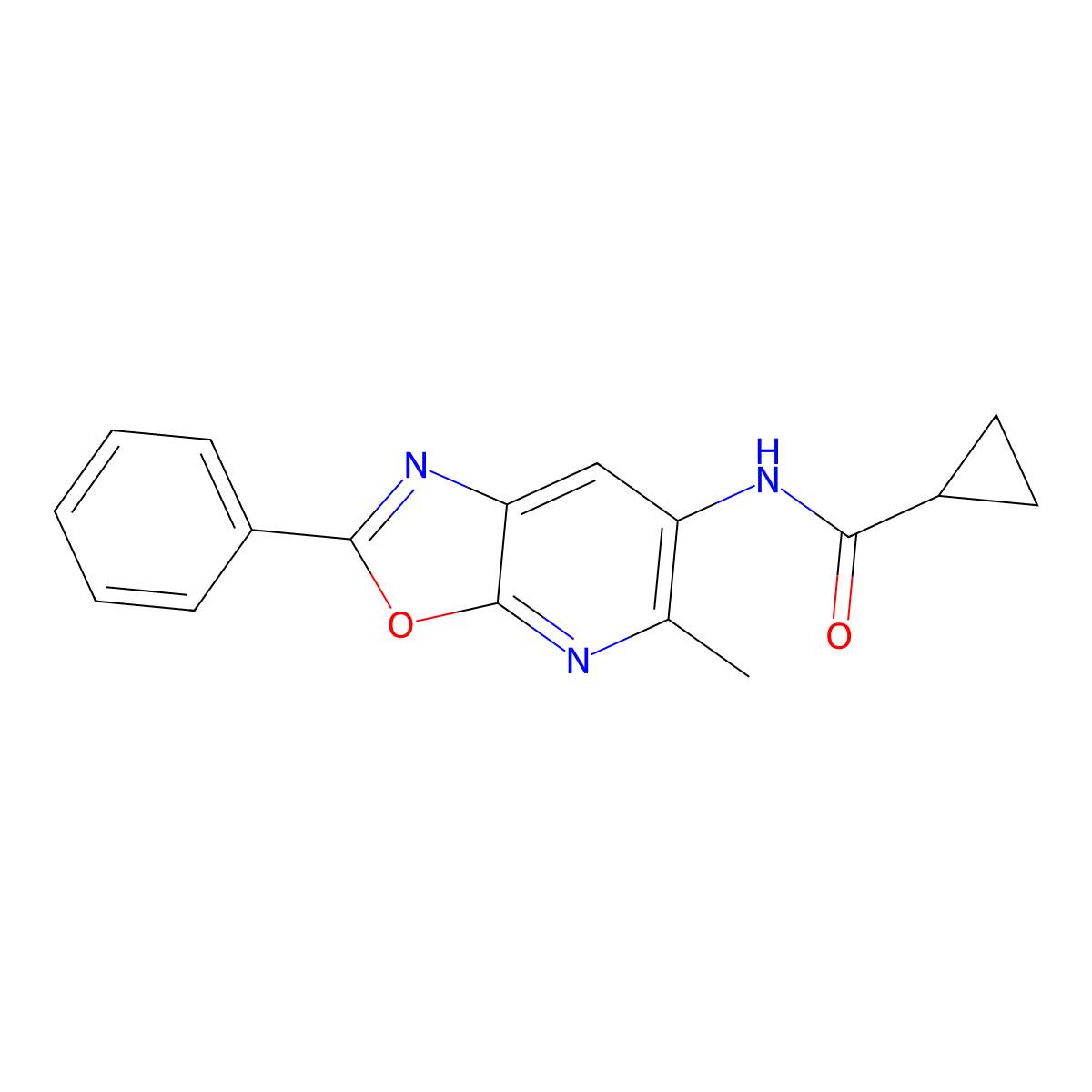 N-(5-methyl-2-phenyloxazolo[5,4-b]pyridin-6-yl)cyclopropanecarboxamide molecular structure, CAS 2034375-87-4