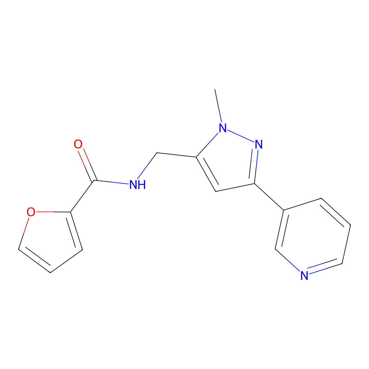 N-{[1-methyl-3-(pyridin-3-yl)-1H-pyrazol-5-yl]methyl}furan-2-carboxamide molecular structure, CAS 2034375-88-5