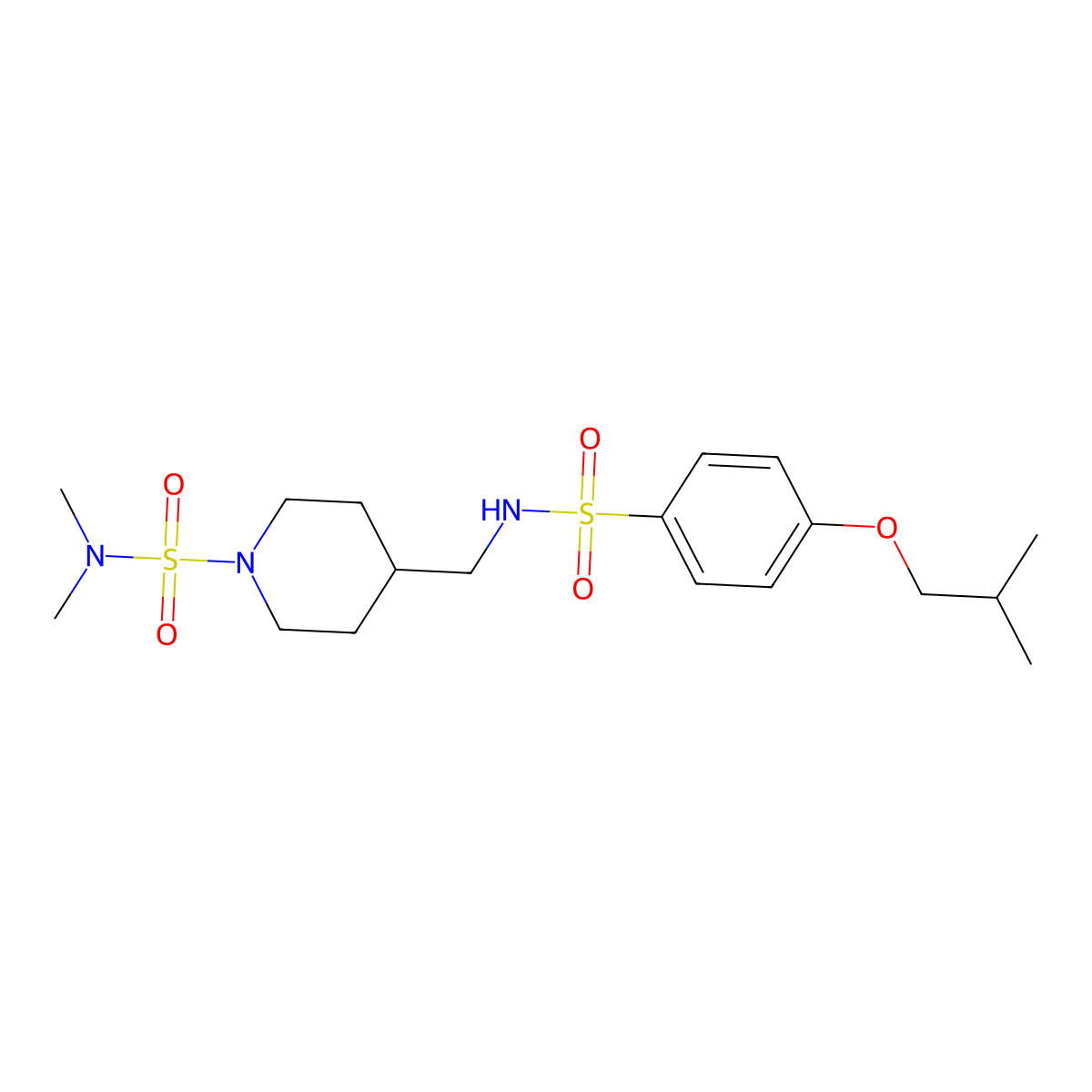 4-((4-isobutoxyphenylsulfonamido)methyl)-N,N-dimethylpiperidine-1-sulfonamide molecular structure, CAS 2034375-94-3
