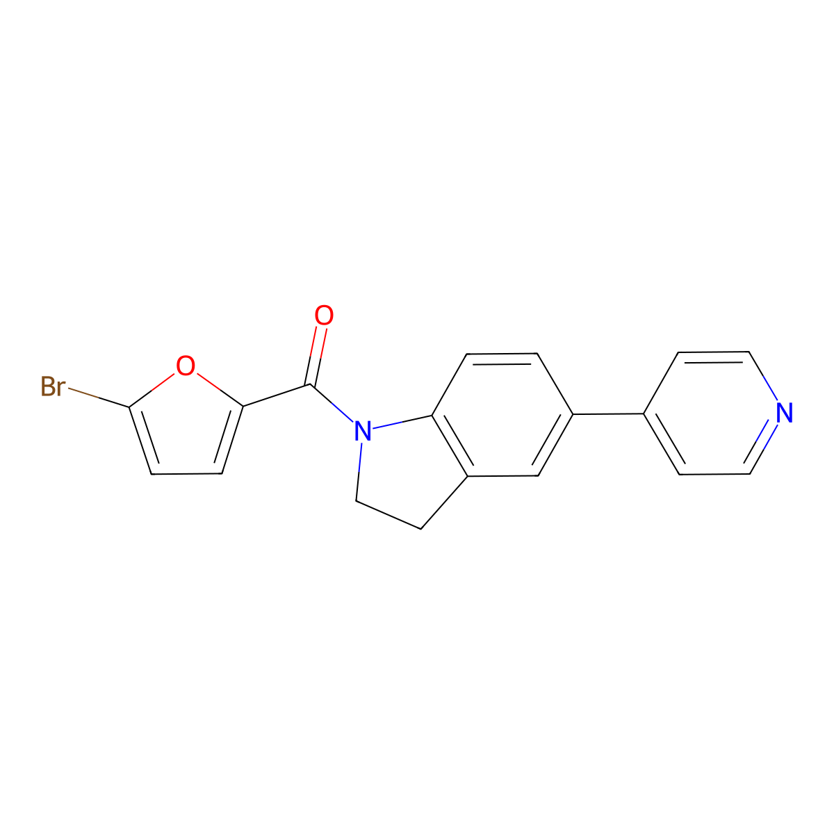(5-Bromofuran-2-yl)(5-(pyridin-4-yl)indolin-1-yl)methanone molecular structure, CAS 2034375-98-7