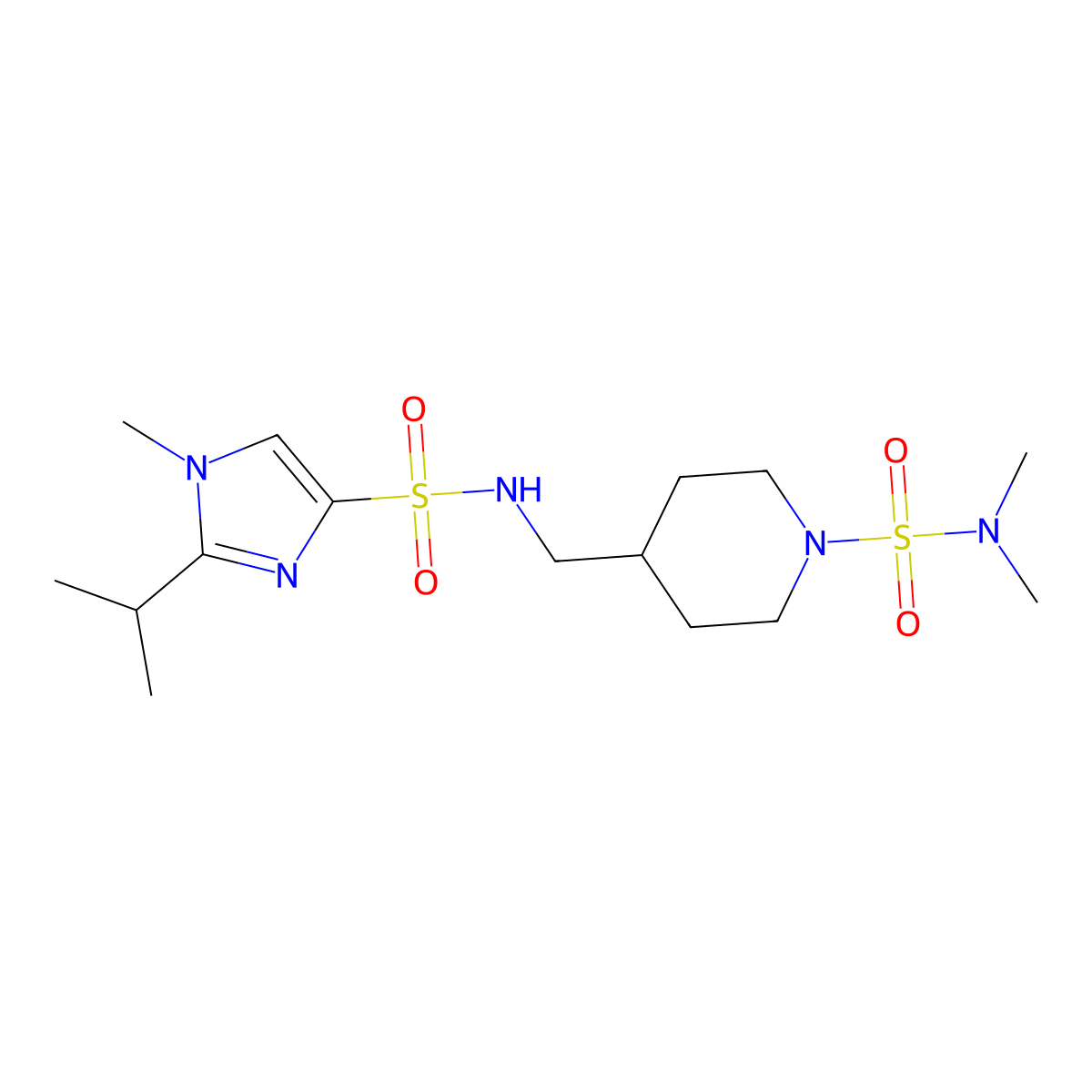 4-((2-isopropyl-1-methyl-1H-imidazole-4-sulfonamido)methyl)-N,N-dimethylpiperidine-1-sulfonamide molecular structure, CAS 2034376-03-7