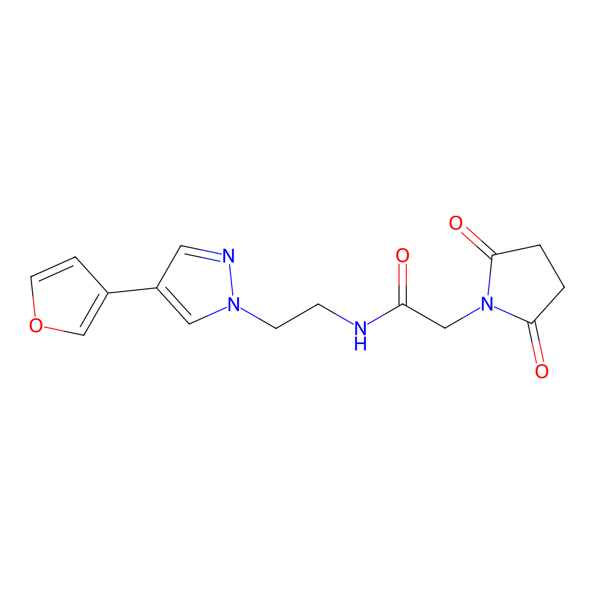 2-(2,5-dioxopyrrolidin-1-yl)-N-{2-[4-(furan-3-yl)-1H-pyrazol-1-yl]ethyl}acetamide molecular structure, CAS 2034376-13-9