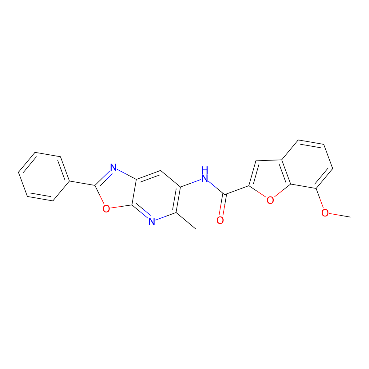 7-methoxy-N-(5-methyl-2-phenyloxazolo[5,4-b]pyridin-6-yl)benzofuran-2-carboxamide molecular structure, CAS 2034376-28-6