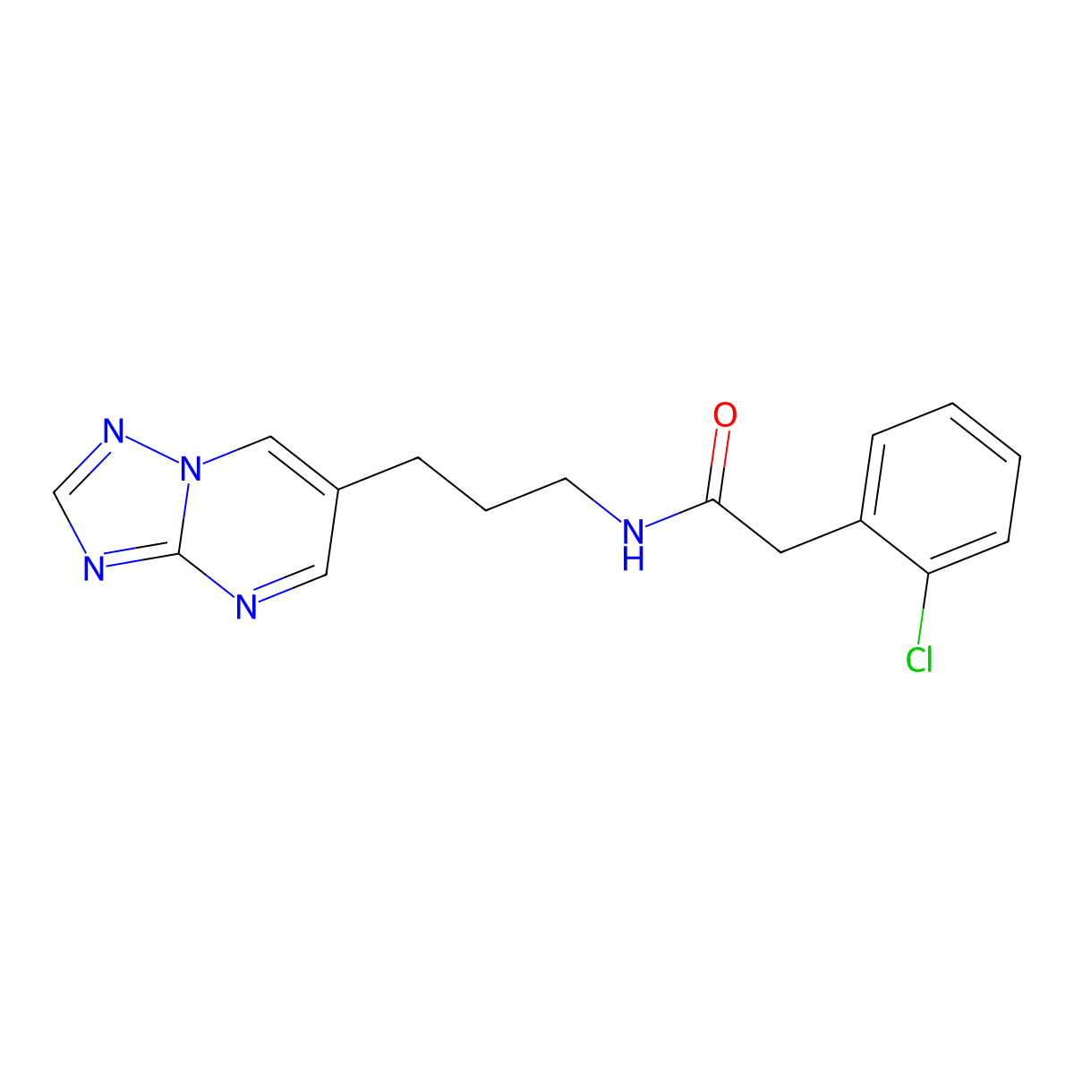 N-(3-([1,2,4]triazolo[1,5-a]pyrimidin-6-yl)propyl)-2-(2-chlorophenyl)acetamide molecular structure, CAS 2034376-30-0