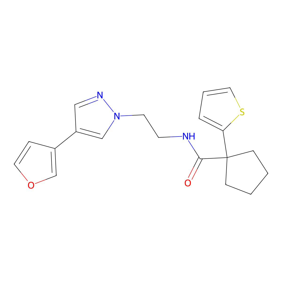 N-(2-(4-(furan-3-yl)-1H-pyrazol-1-yl)ethyl)-1-(thiophen-2-yl)cyclopentanecarboxamide molecular structure, CAS 2034376-32-2