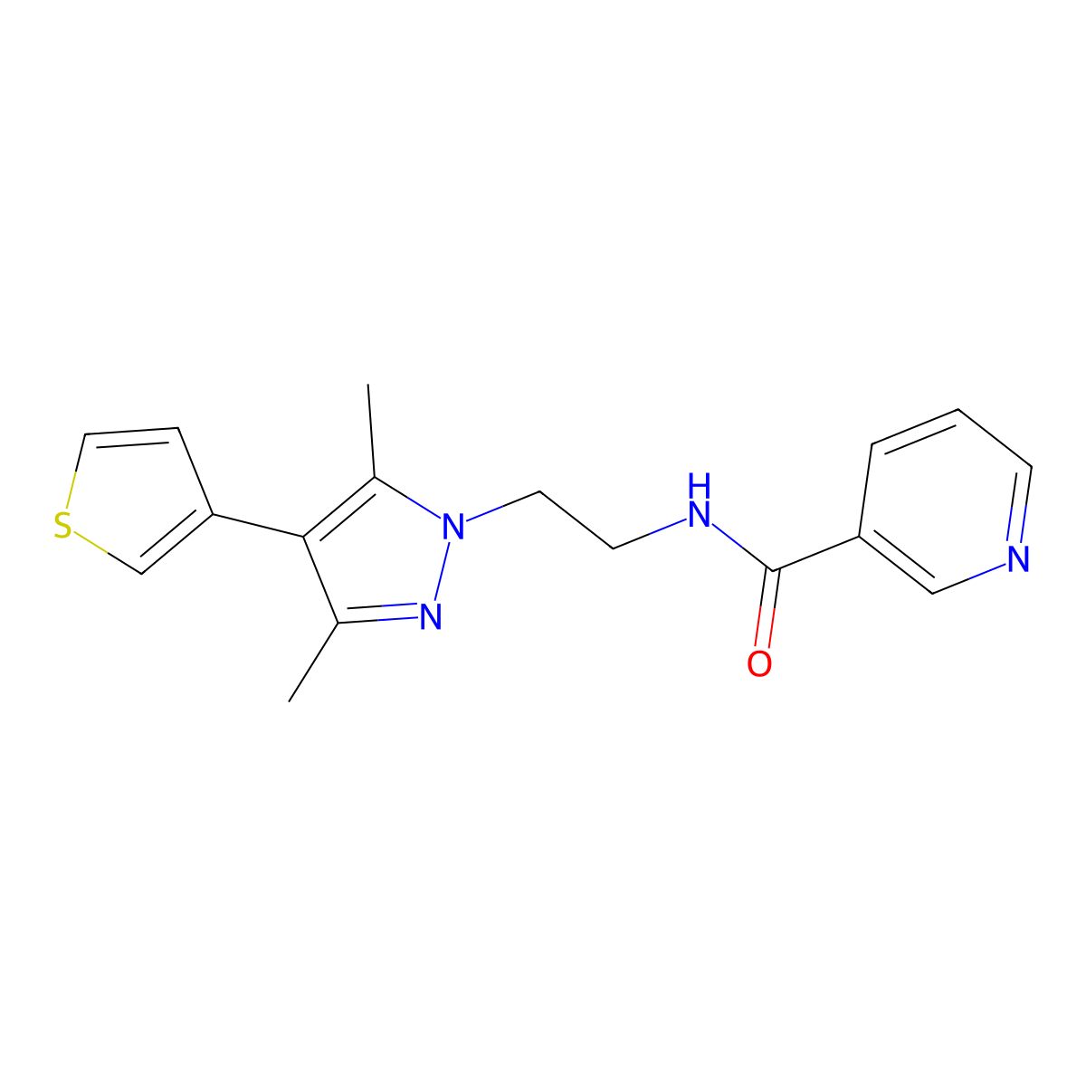 N-(2-(3,5-dimethyl-4-(thiophen-3-yl)-1H-pyrazol-1-yl)ethyl)nicotinamide molecular structure, CAS 2034376-33-3