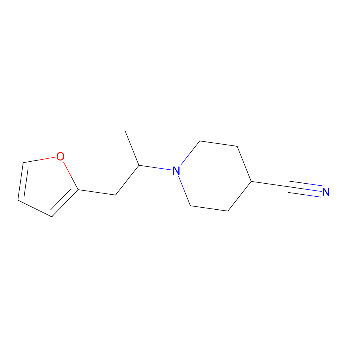 1-[1-(Furan-2-yl)propan-2-yl]piperidine-4-carbonitrile molecular structure, CAS 2034376-41-3