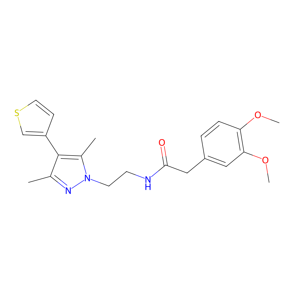 2-(3,4-dimethoxyphenyl)-N-{2-[3,5-dimethyl-4-(thiophen-3-yl)-1H-pyrazol-1-yl]ethyl}acetamide molecular structure, CAS 2034376-48-0