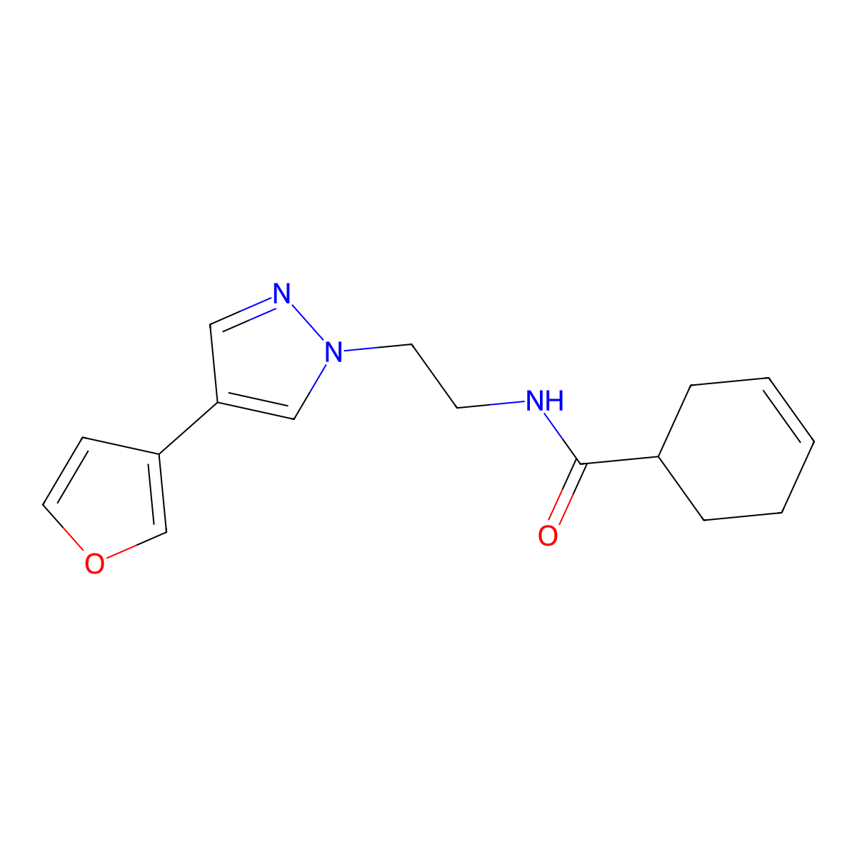 N-(2-(4-(furan-3-yl)-1H-pyrazol-1-yl)ethyl)cyclohex-3-enecarboxamide molecular structure, CAS 2034376-54-8