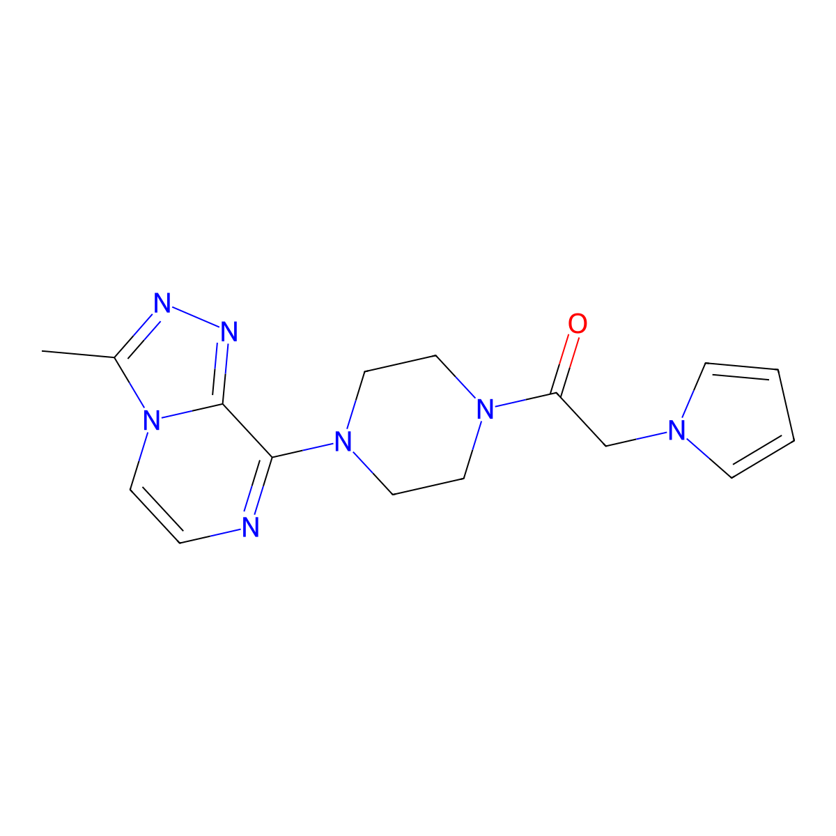 1-(4-(3-methyl-[1,2,4]triazolo[4,3-a]pyrazin-8-yl)piperazin-1-yl)-2-(1H-pyrrol-1-yl)ethanone molecular structure, CAS 2034376-56-0