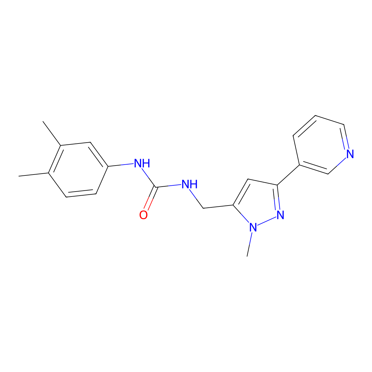1-(3,4-dimethylphenyl)-3-{[1-methyl-3-(pyridin-3-yl)-1H-pyrazol-5-yl]methyl}urea molecular structure, CAS 2034376-60-6