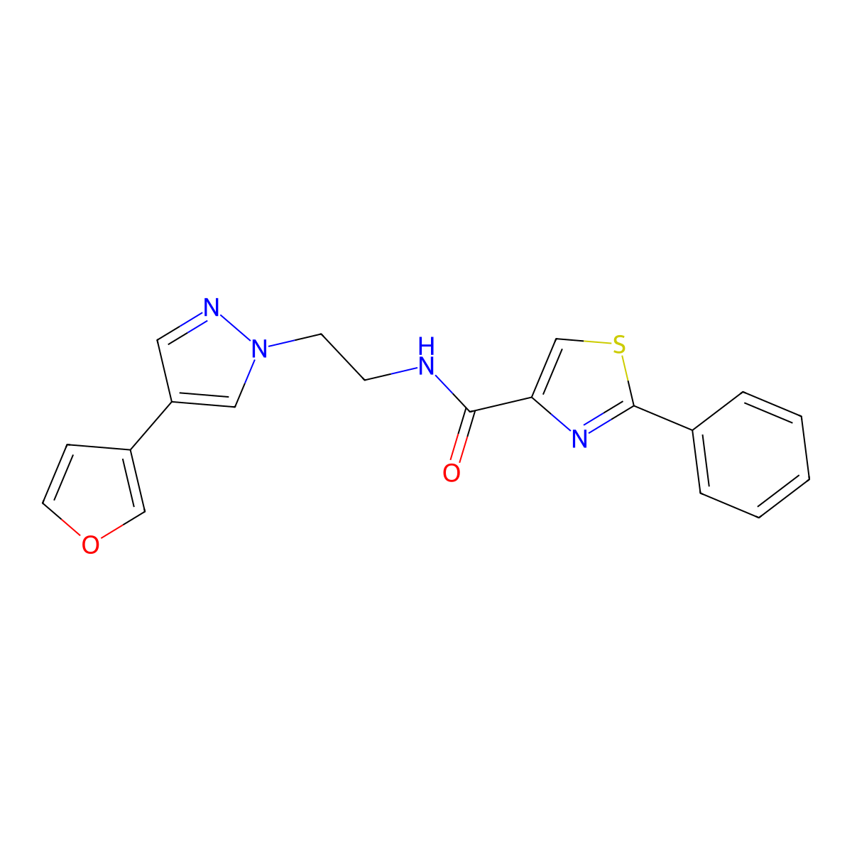 N-(2-(4-(furan-3-yl)-1H-pyrazol-1-yl)ethyl)-2-phenylthiazole-4-carboxamide molecular structure, CAS 2034376-63-9