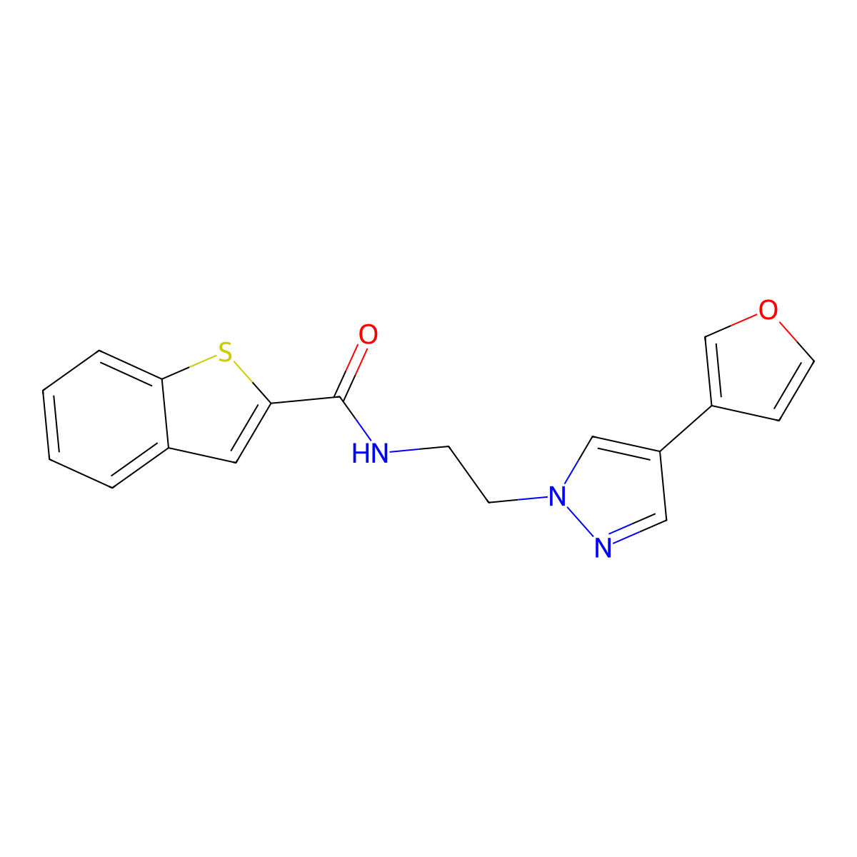 N-(2-(4-(furan-3-yl)-1H-pyrazol-1-yl)ethyl)benzo[b]thiophene-2-carboxamide molecular structure, CAS 2034376-70-8