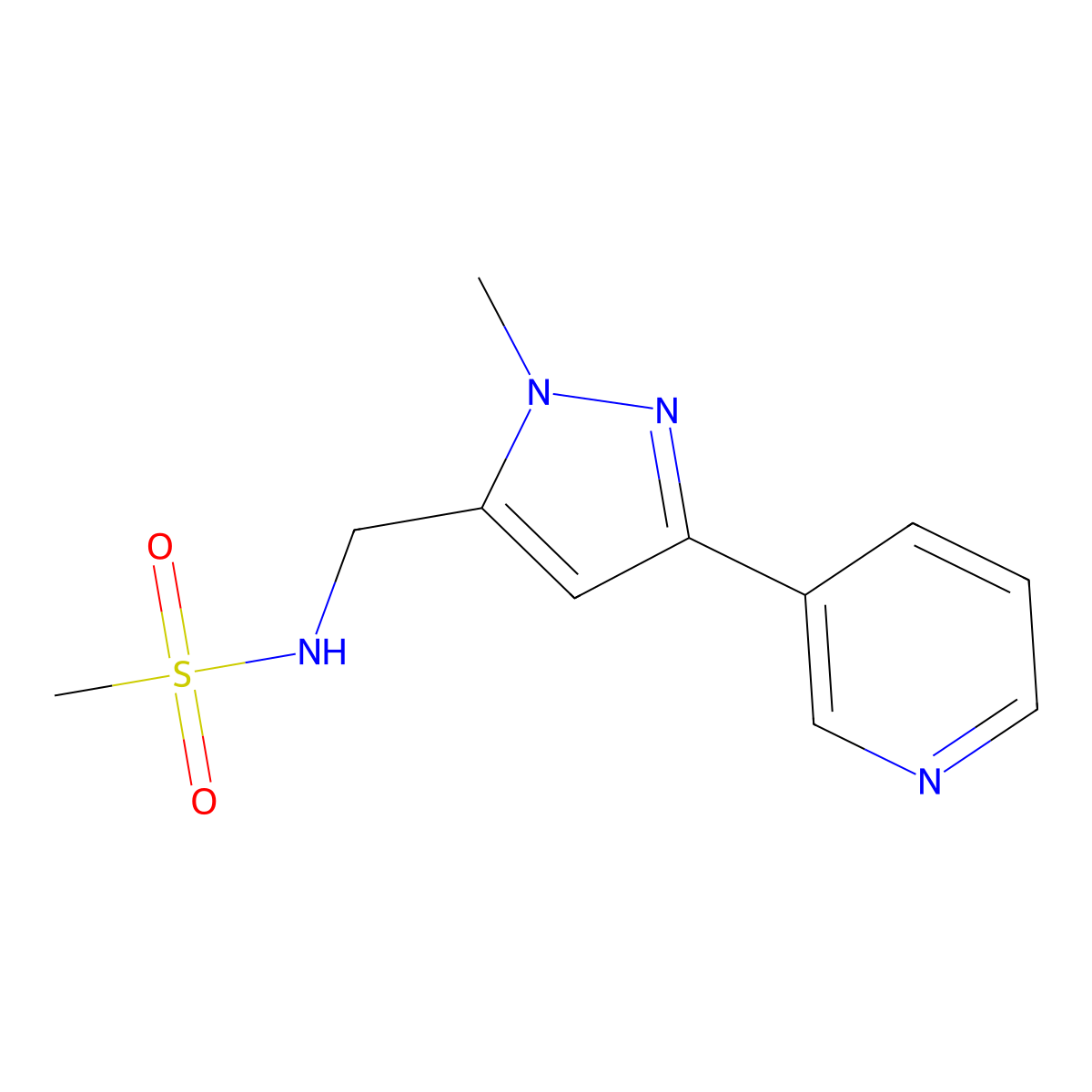 N-{[1-methyl-3-(pyridin-3-yl)-1H-pyrazol-5-yl]methyl}methanesulfonamide molecular structure, CAS 2034376-75-3