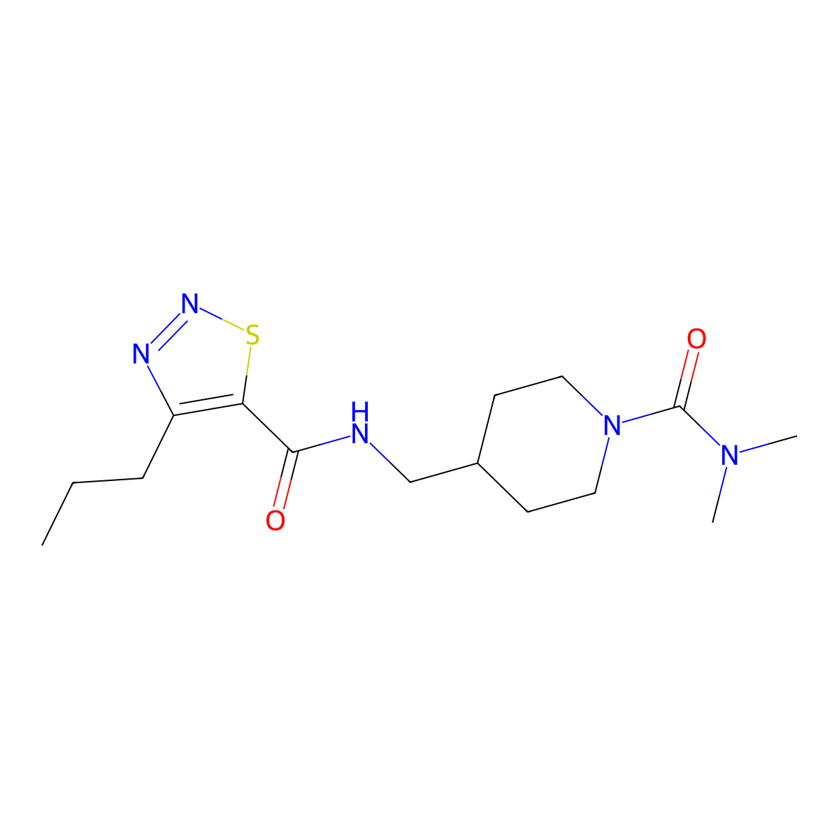 N-((1-(dimethylcarbamoyl)piperidin-4-yl)methyl)-4-propyl-1,2,3-thiadiazole-5-carboxamide molecular structure, CAS 2034376-79-7