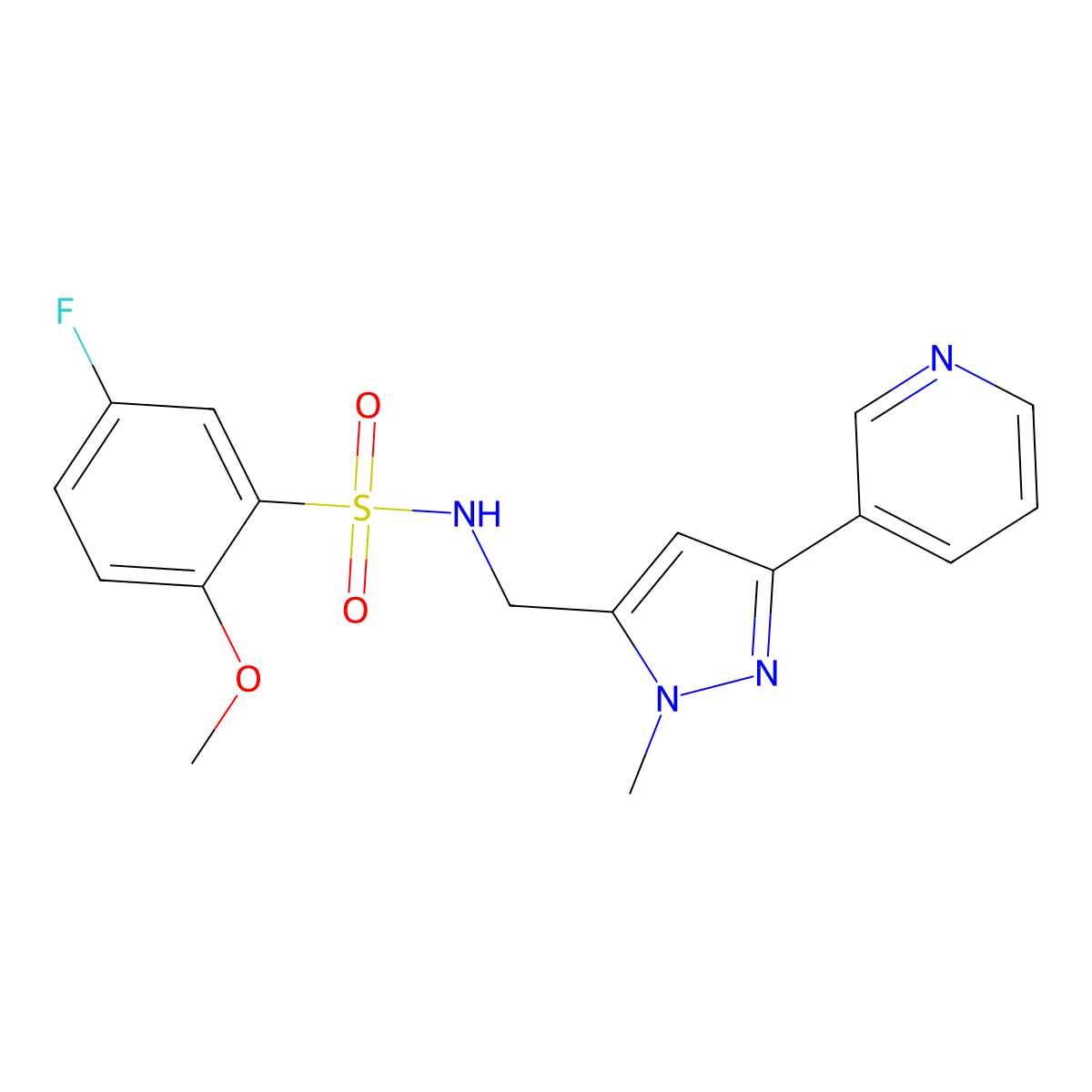 5-fluoro-2-methoxy-N-((1-methyl-3-(pyridin-3-yl)-1H-pyrazol-5-yl)methyl)benzenesulfonamide molecular structure, CAS 2034376-81-1