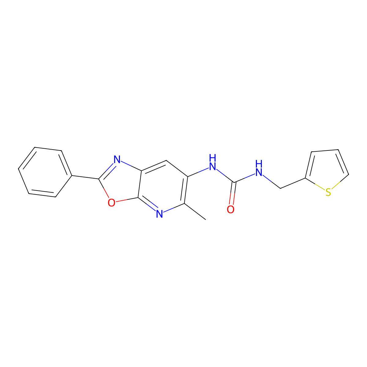 1-(5-Methyl-2-phenyloxazolo[5,4-b]pyridin-6-yl)-3-(thiophen-2-ylmethyl)urea molecular structure, CAS 2034376-96-8