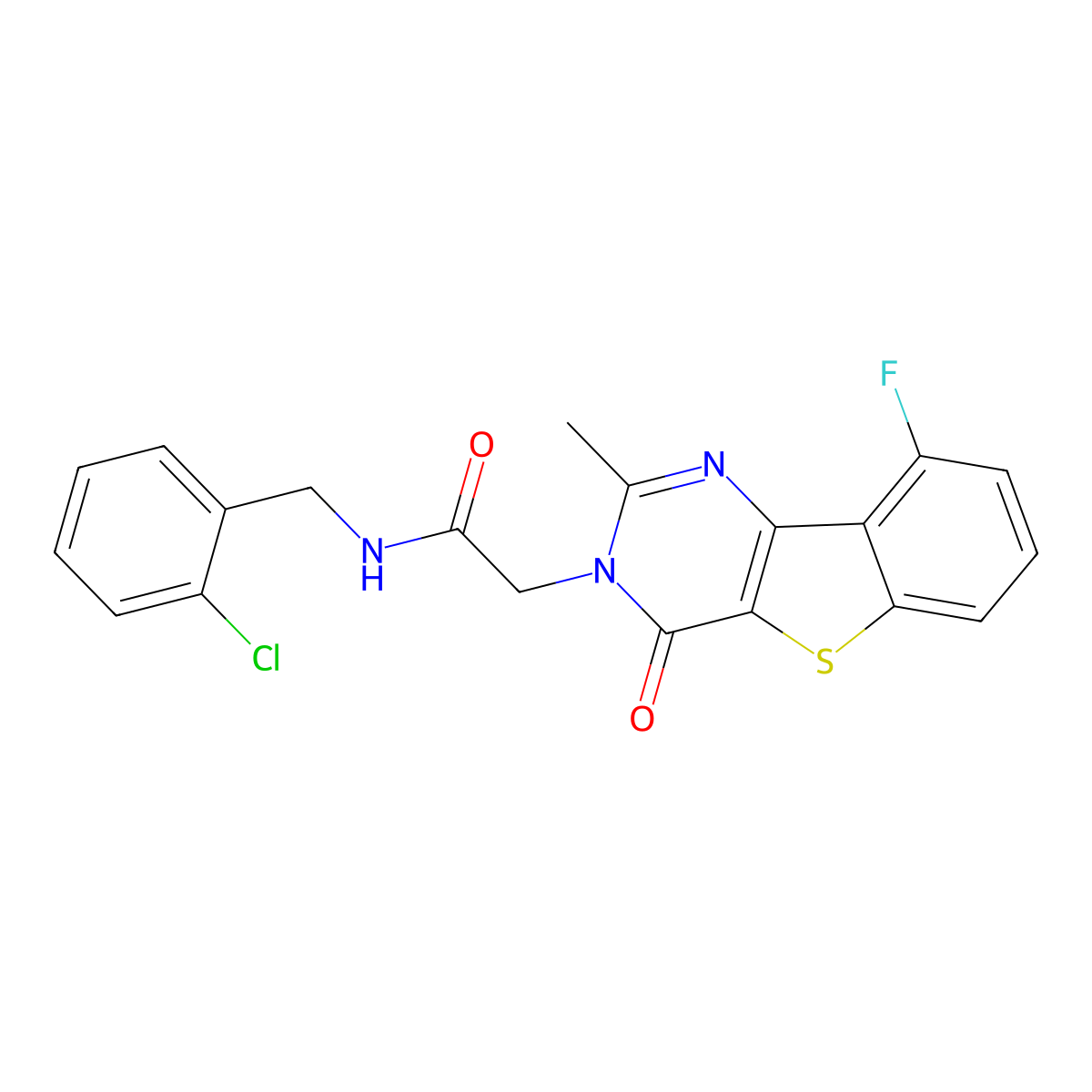 N-(2-chlorobenzyl)-2-(9-fluoro-2-methyl-4-oxobenzo[4,5]thieno[3,2-d]pyrimidin-3(4H)-yl)acetamide molecular structure, CAS 2034376-97-9