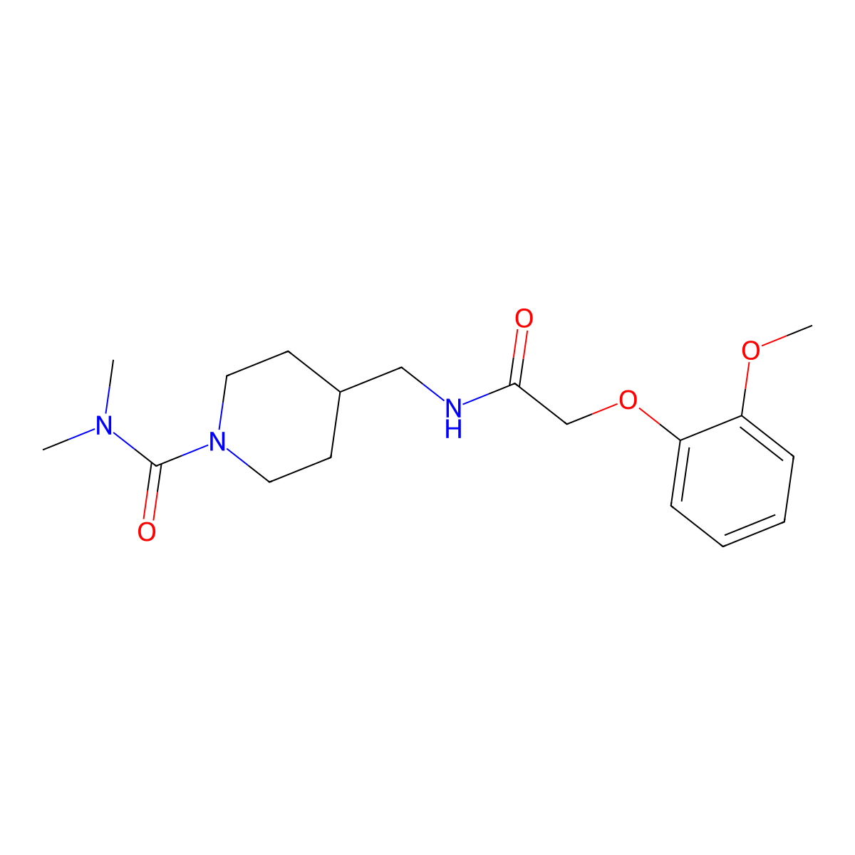 4-((2-(2-methoxyphenoxy)acetamido)methyl)-N,N-dimethylpiperidine-1-carboxamide molecular structure, CAS 2034376-98-0