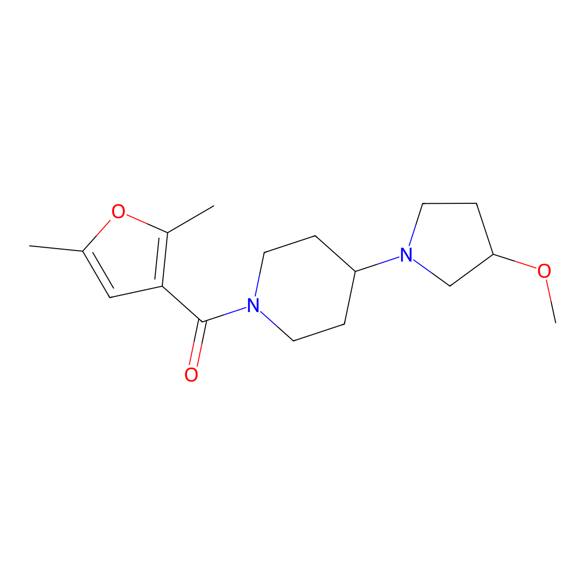 (2,5-Dimethylfuran-3-yl)(4-(3-methoxypyrrolidin-1-yl)piperidin-1-yl)methanone molecular structure, CAS 2034377-00-7