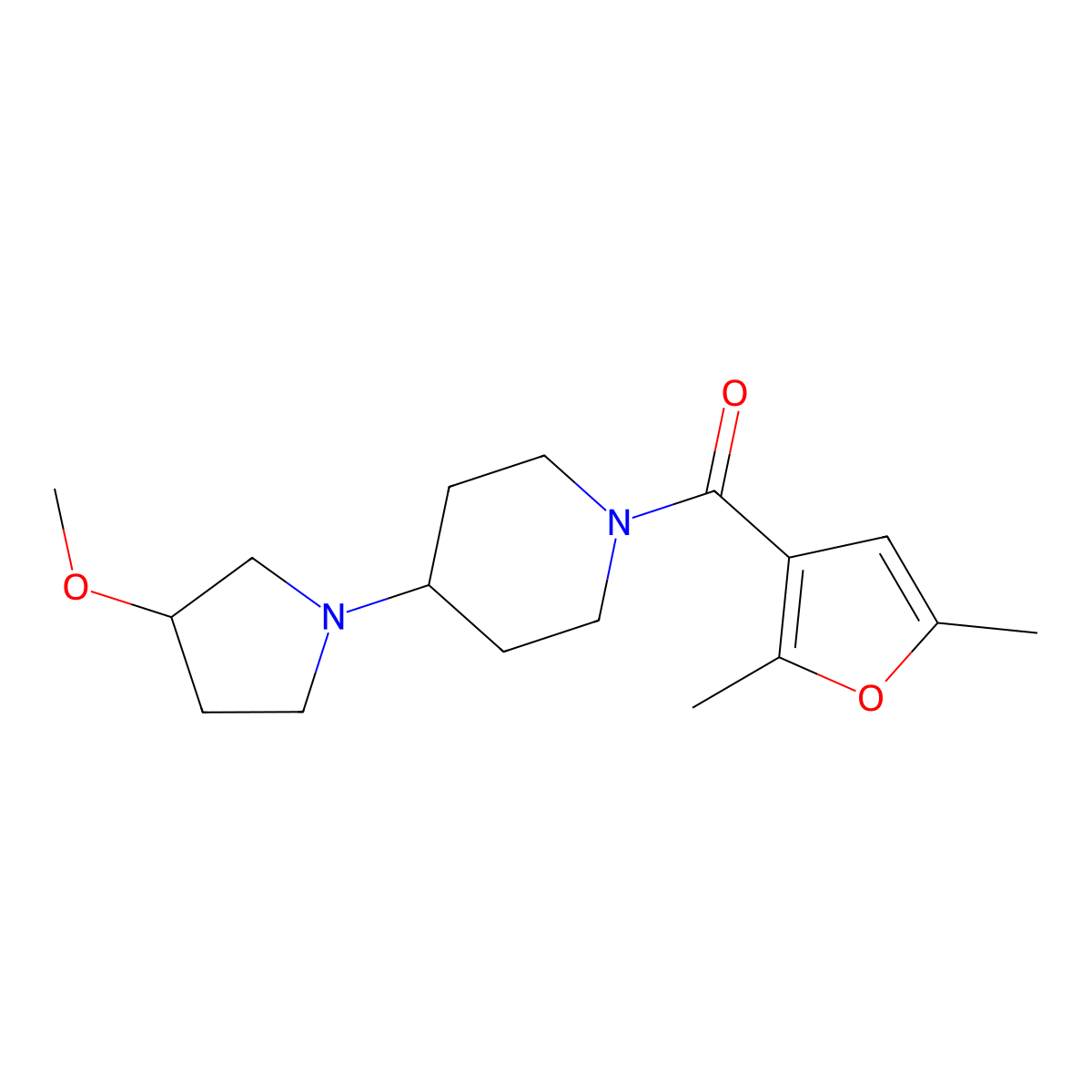 (2,5-Dimethylfuran-3-yl)(4-(3-methoxypyrrolidin-1-yl)piperidin-1-yl)methanone molecular structure, CAS 2034377-00-7