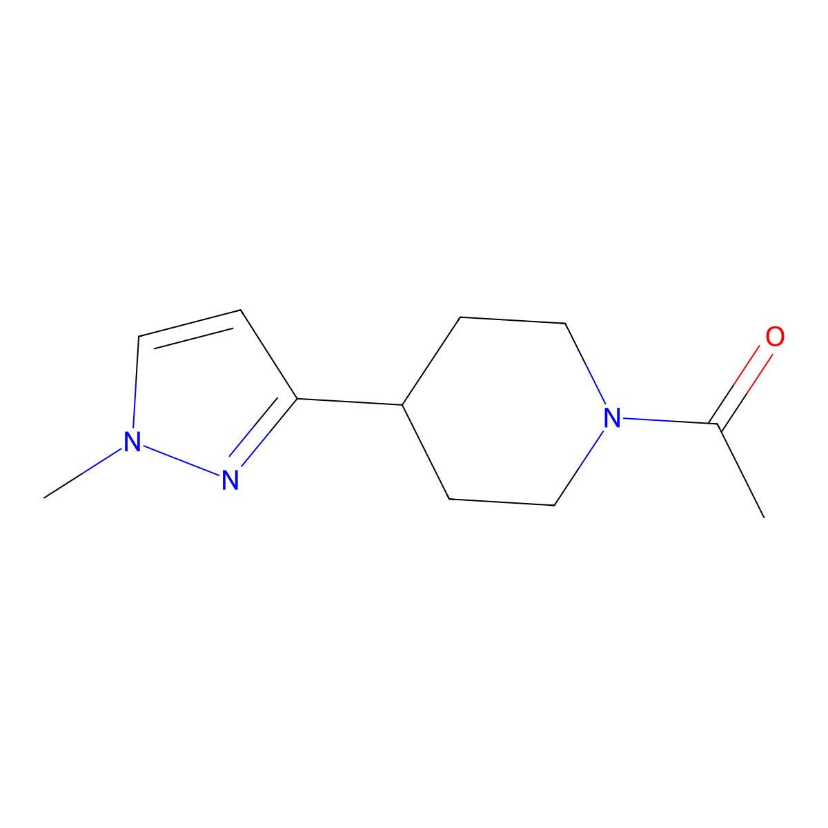 1-(4-(1-methyl-1H-pyrazol-3-yl)piperidin-1-yl)ethanone molecular structure, CAS 2034377-03-0