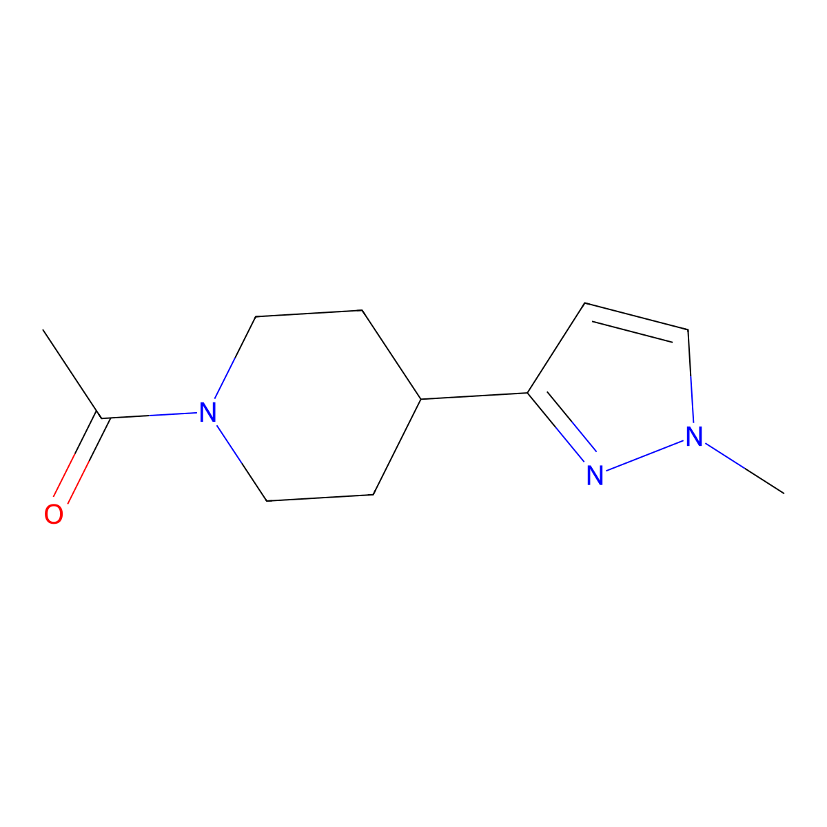 1-(4-(1-methyl-1H-pyrazol-3-yl)piperidin-1-yl)ethanone molecular structure, CAS 2034377-03-0